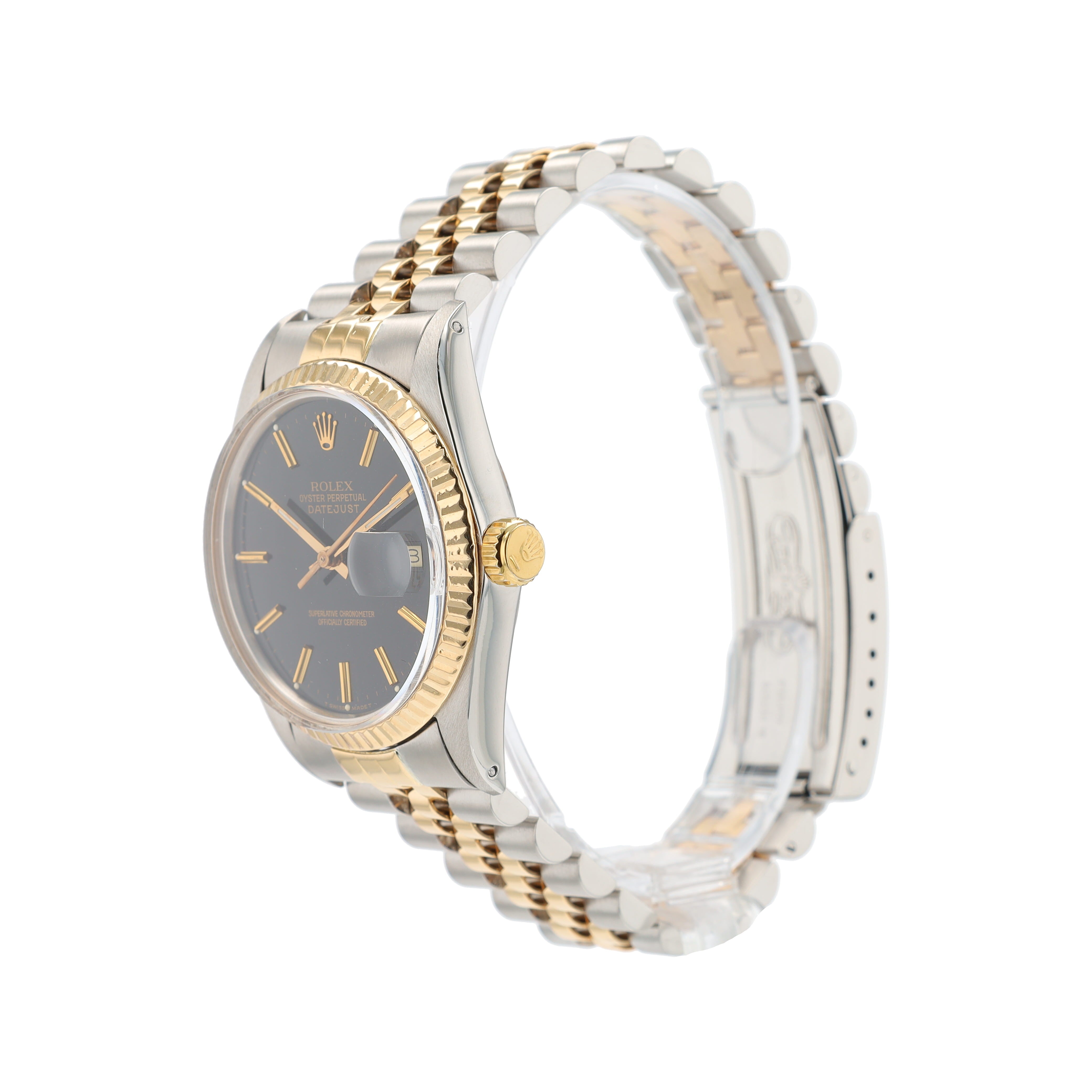 Rolex Datejust 16013 36mm Black Index Dial 18K Yellow Gold Bezel Jubilee Band