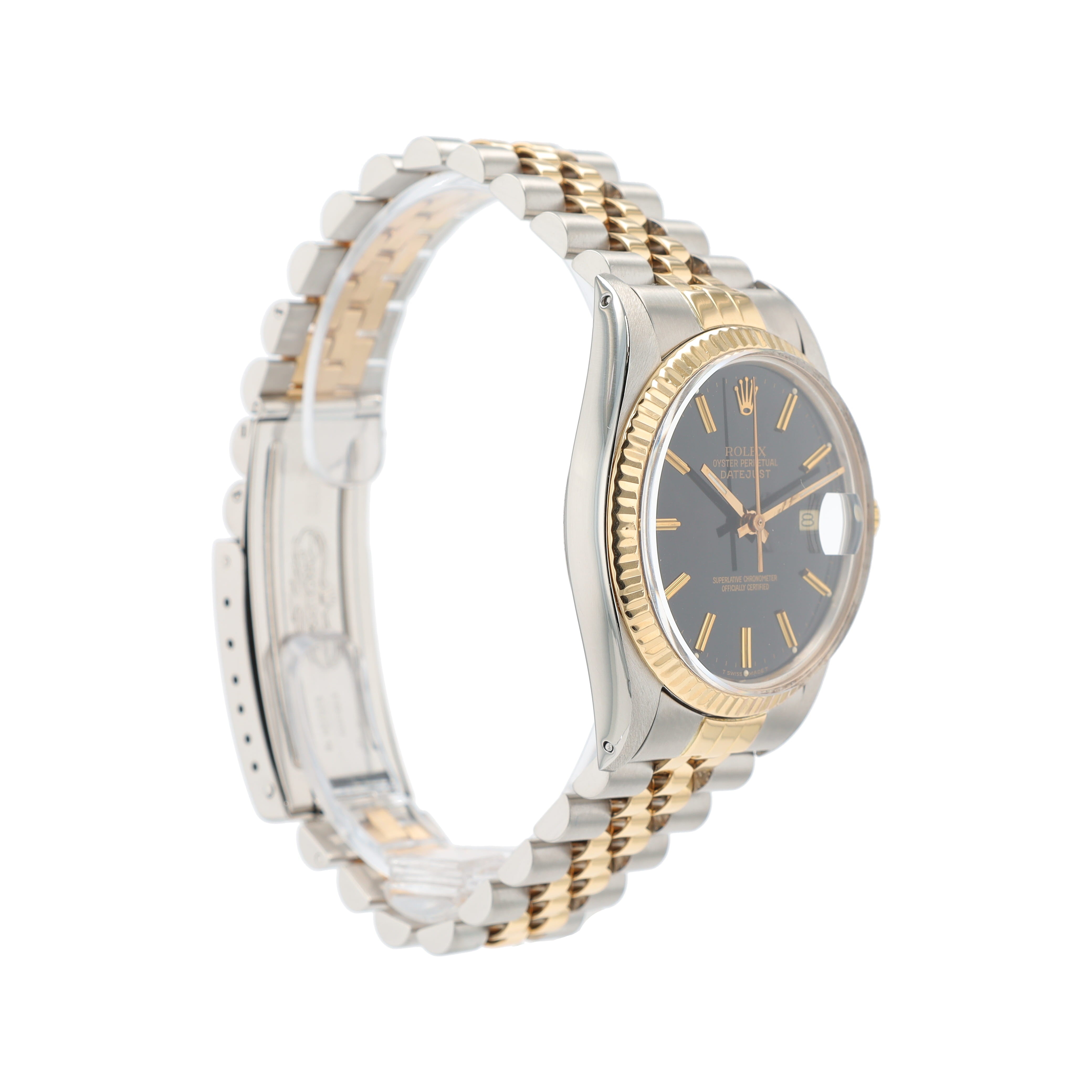 Rolex Datejust 16013 36mm Black Index Dial 18K Yellow Gold Bezel Jubilee Band