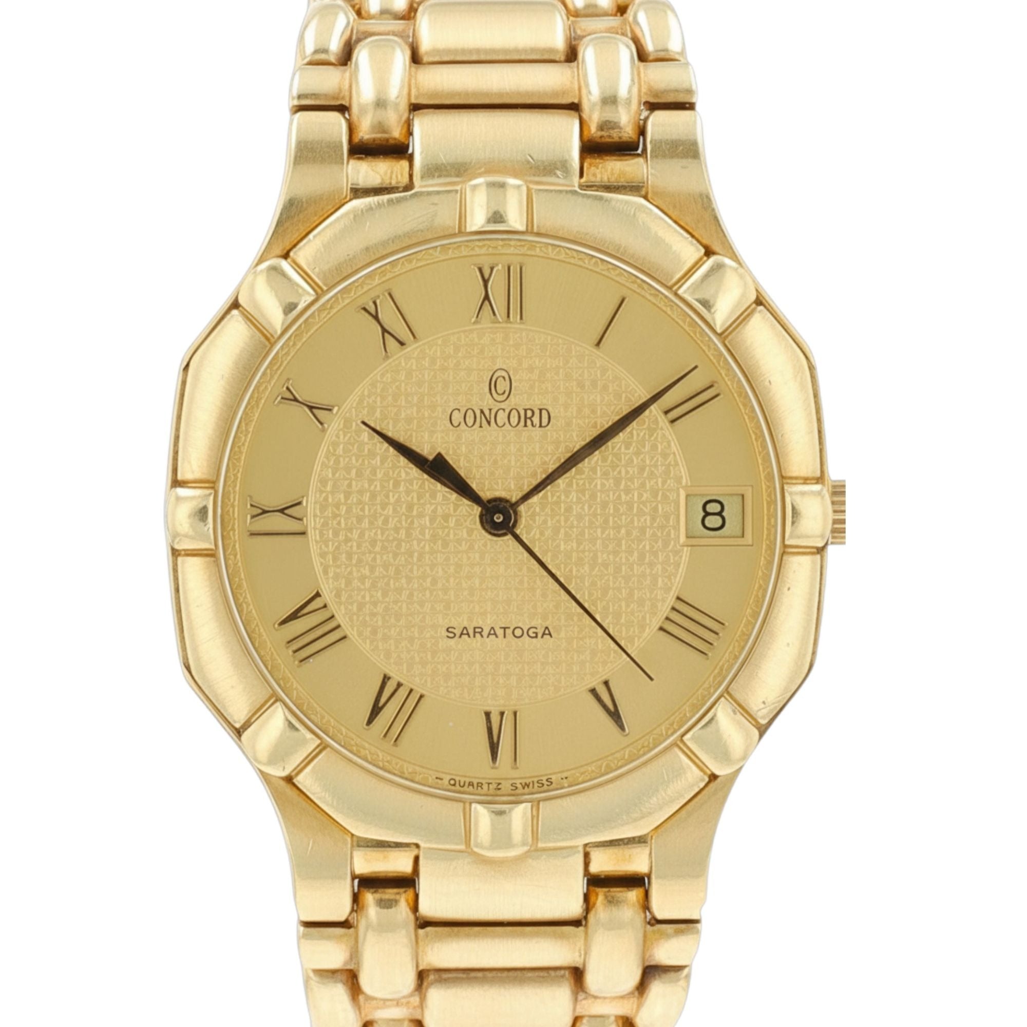 Concord Saratoga 18K Solid Yellow Gold Champagne Roman Numeral Dial Unisex Watch