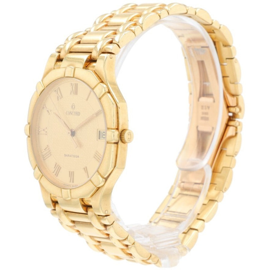 Concord Saratoga 18K Solid Yellow Gold Champagne Roman Numeral Dial Unisex Watch