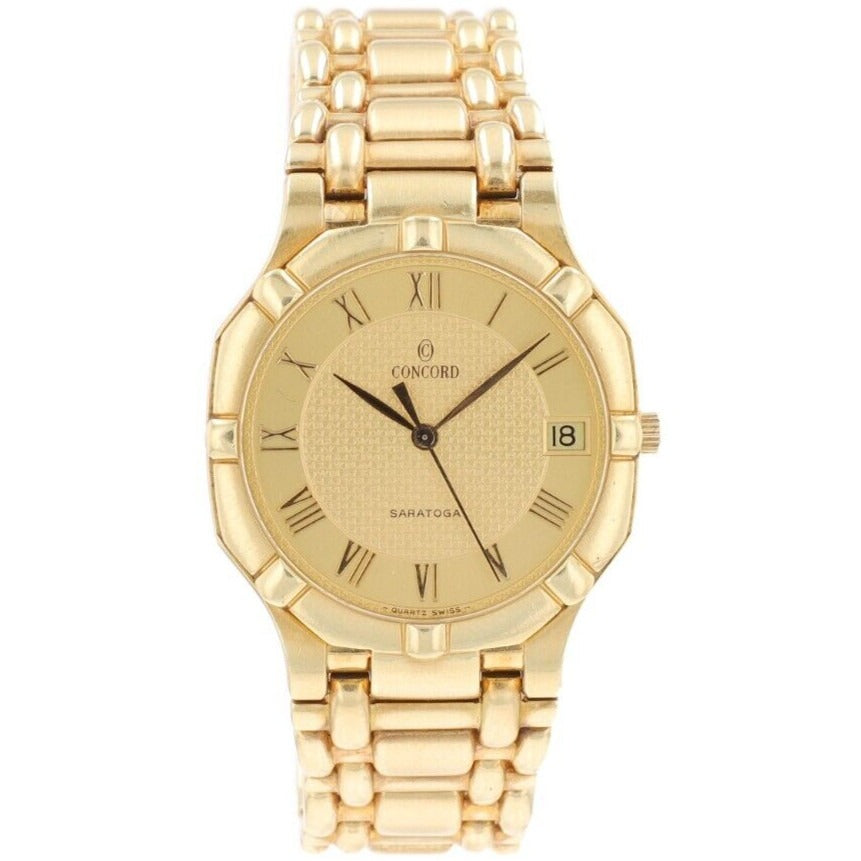 Concord Saratoga 18K Solid Yellow Gold Champagne Roman Numeral Dial Unisex Watch