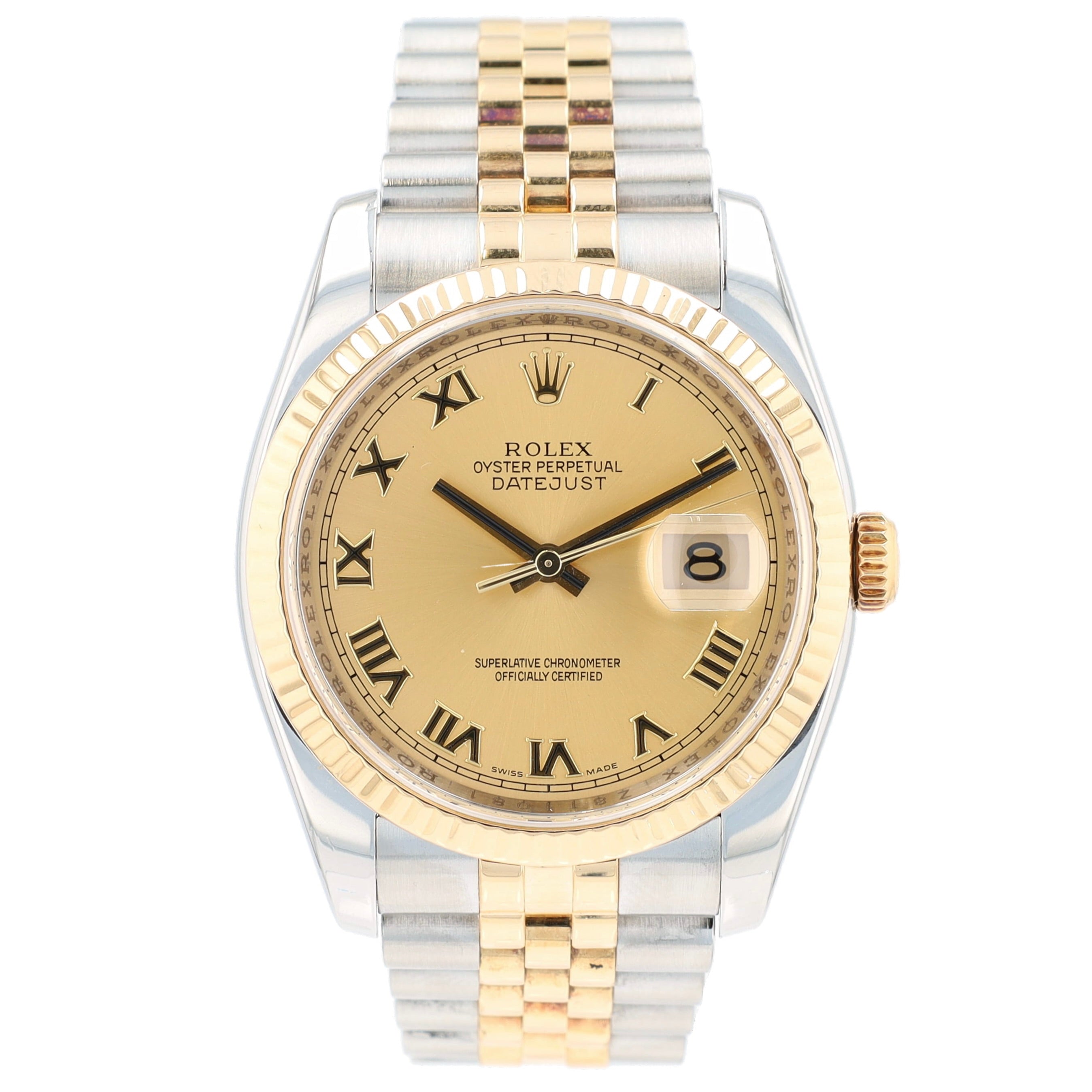 Rolex Datejust 116233 Two-Tone 18KY & SS Champagne Roman Jubilee 36mm Mens Watch - Luxuriant Concierge