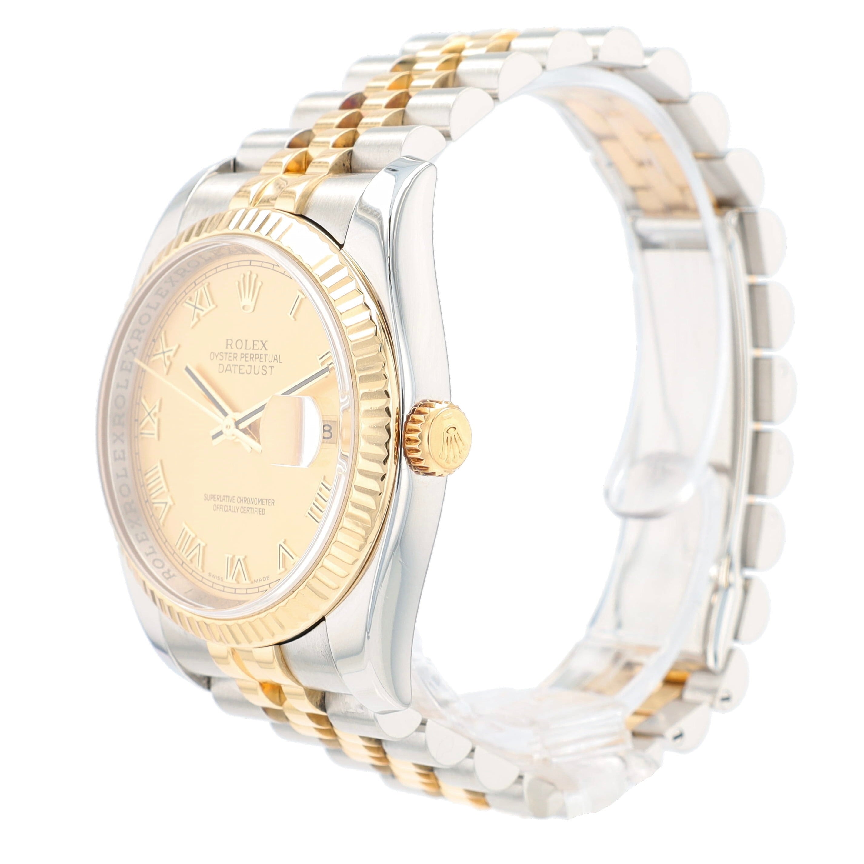 Rolex Datejust 116233 Two-Tone 18KY & SS Champagne Roman Jubilee 36mm Mens Watch - Luxuriant Concierge
