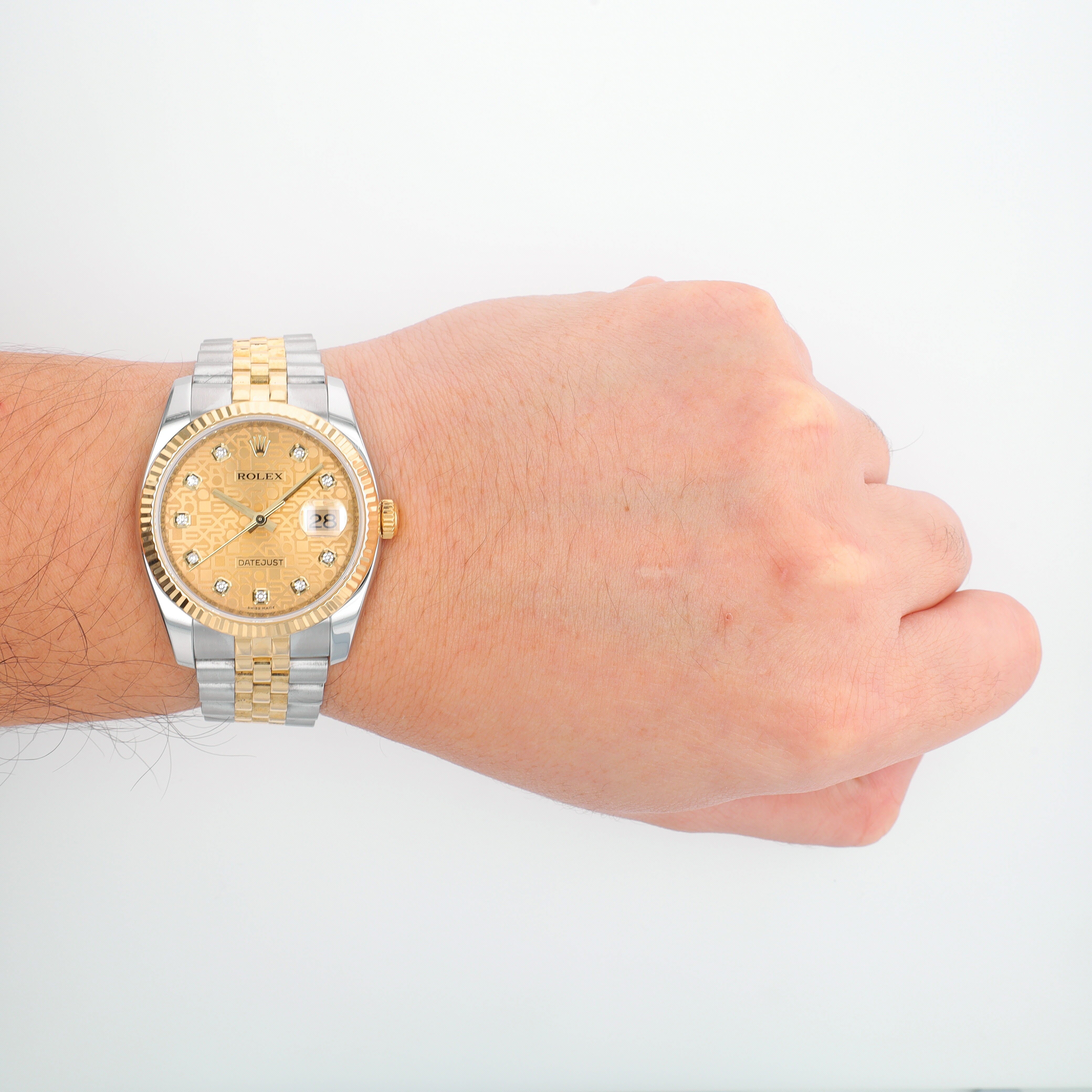 Rolex Datejust 116233 36mm Champagne Jubilee Diamonds Dial Fluted Bezel Jubilee Band - Luxuriant Concierge