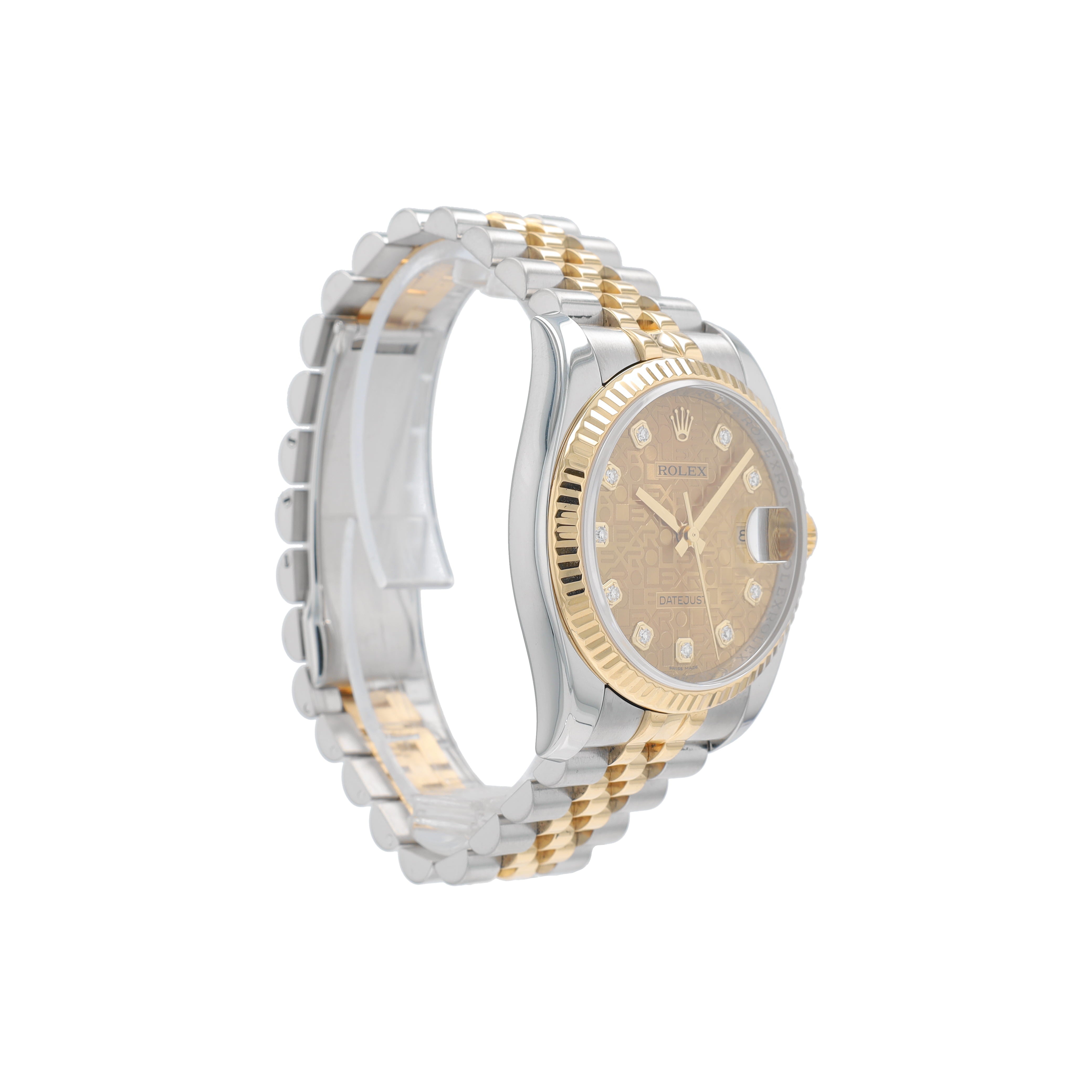 Rolex Datejust 116233 36mm Champagne Jubilee Diamonds Dial Fluted Bezel Jubilee Band - Luxuriant Concierge
