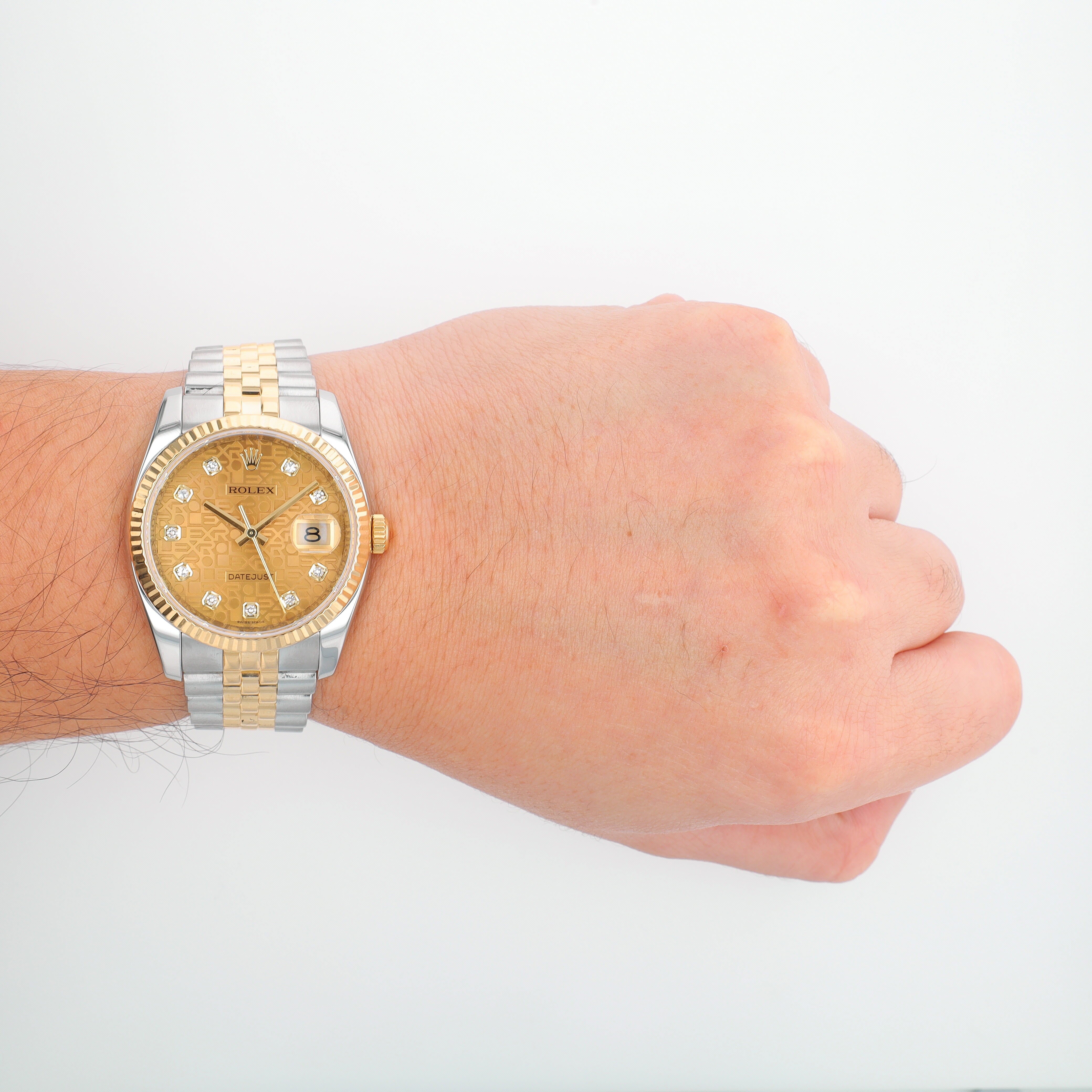 Rolex Datejust 116233 36mm Champagne Jubilee Diamonds Dial Fluted Bezel Jubilee Band - Luxuriant Concierge
