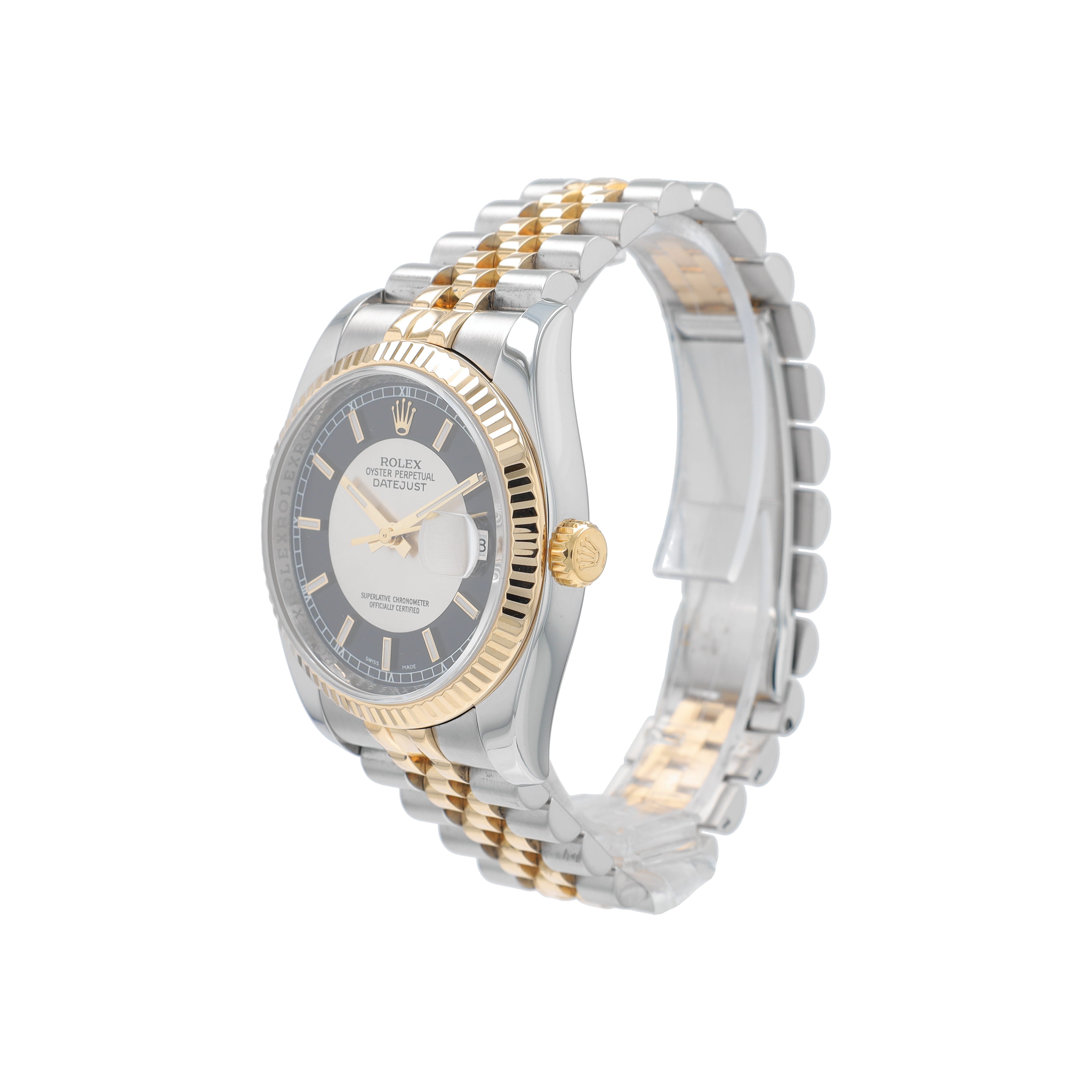 Rolex Datejust 116233 36mm Black Tuxedo Index Dial Fluted Bezel Jubilee Band - Luxuriant Concierge