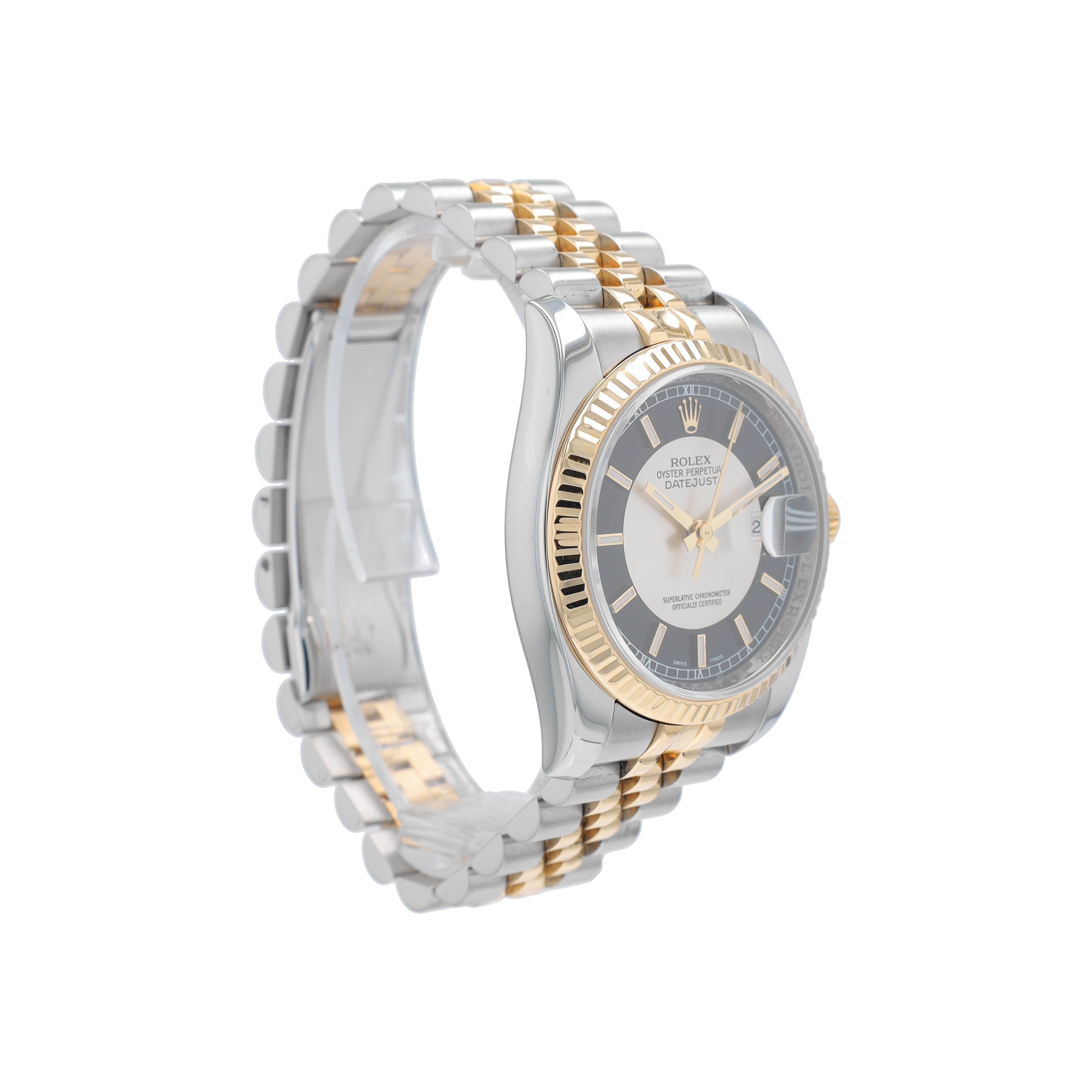 Rolex Datejust 116233 36mm Black Tuxedo Index Dial Fluted Bezel Jubilee Band - Luxuriant Concierge
