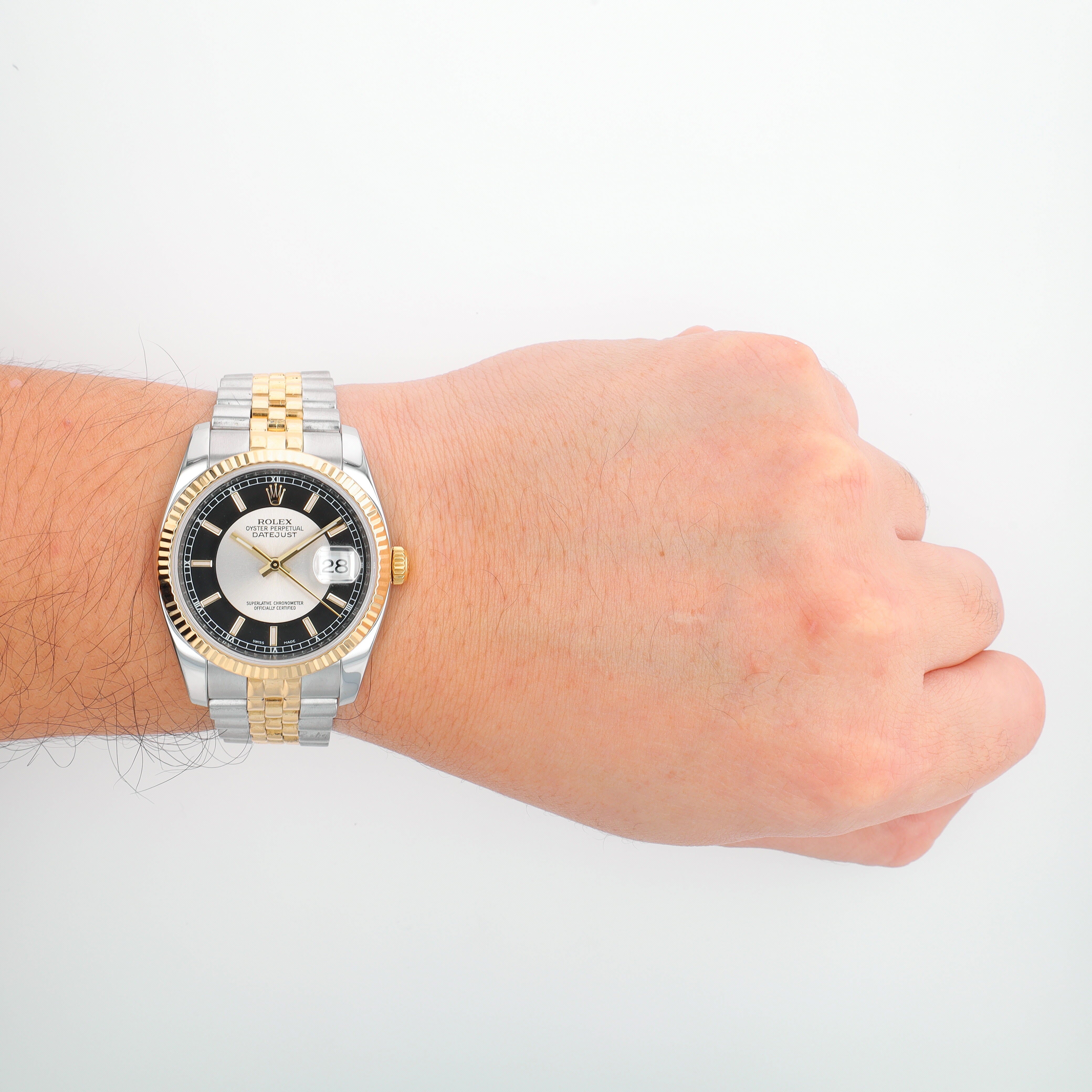 Rolex Datejust 116233 36mm Black Tuxedo Index Dial Fluted Bezel Jubilee Band - Luxuriant Concierge