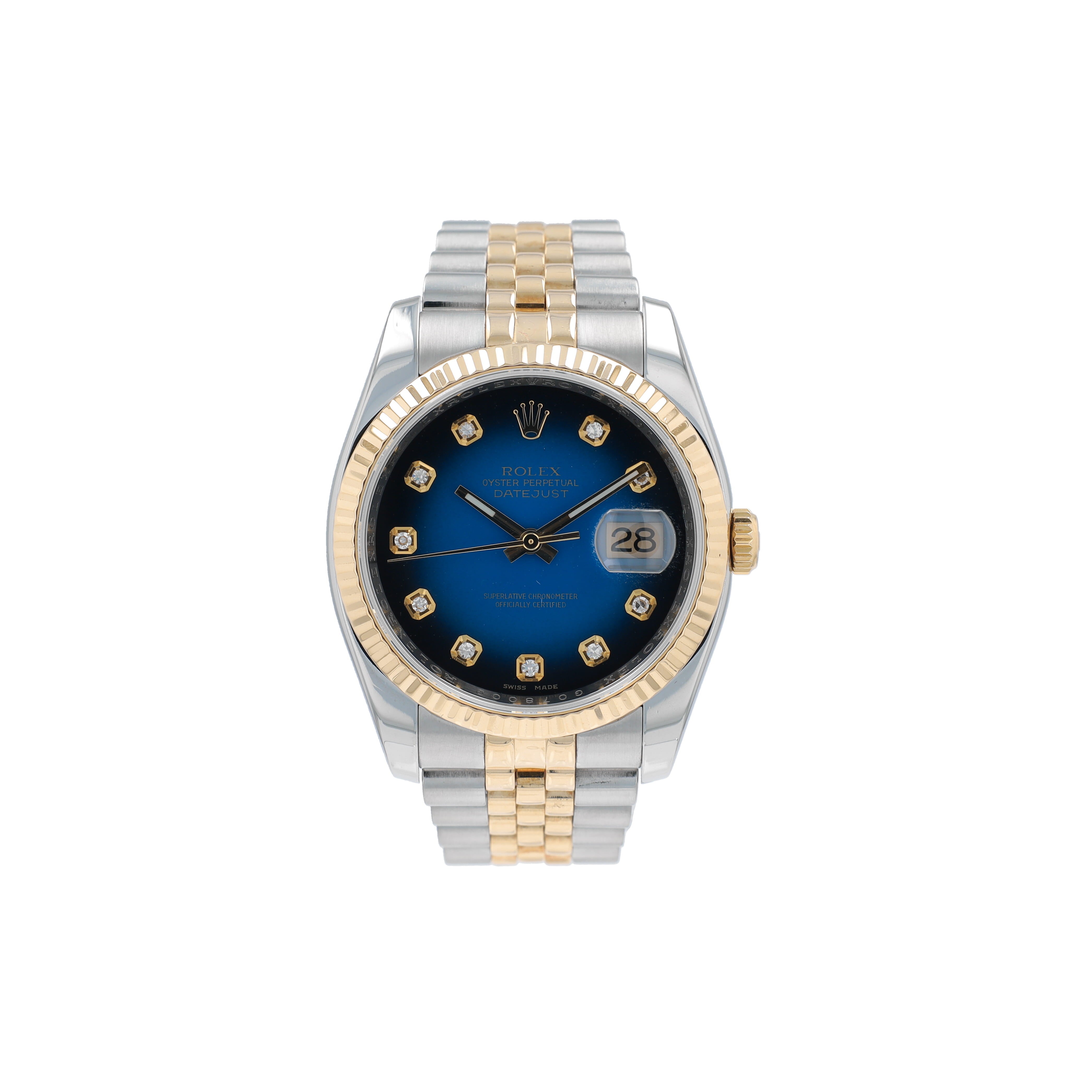 B&P Rolex Datejust 116233 36mm Blue Diamonds Dial Fluted Bezel Jubilee Band - Luxuriant Concierge