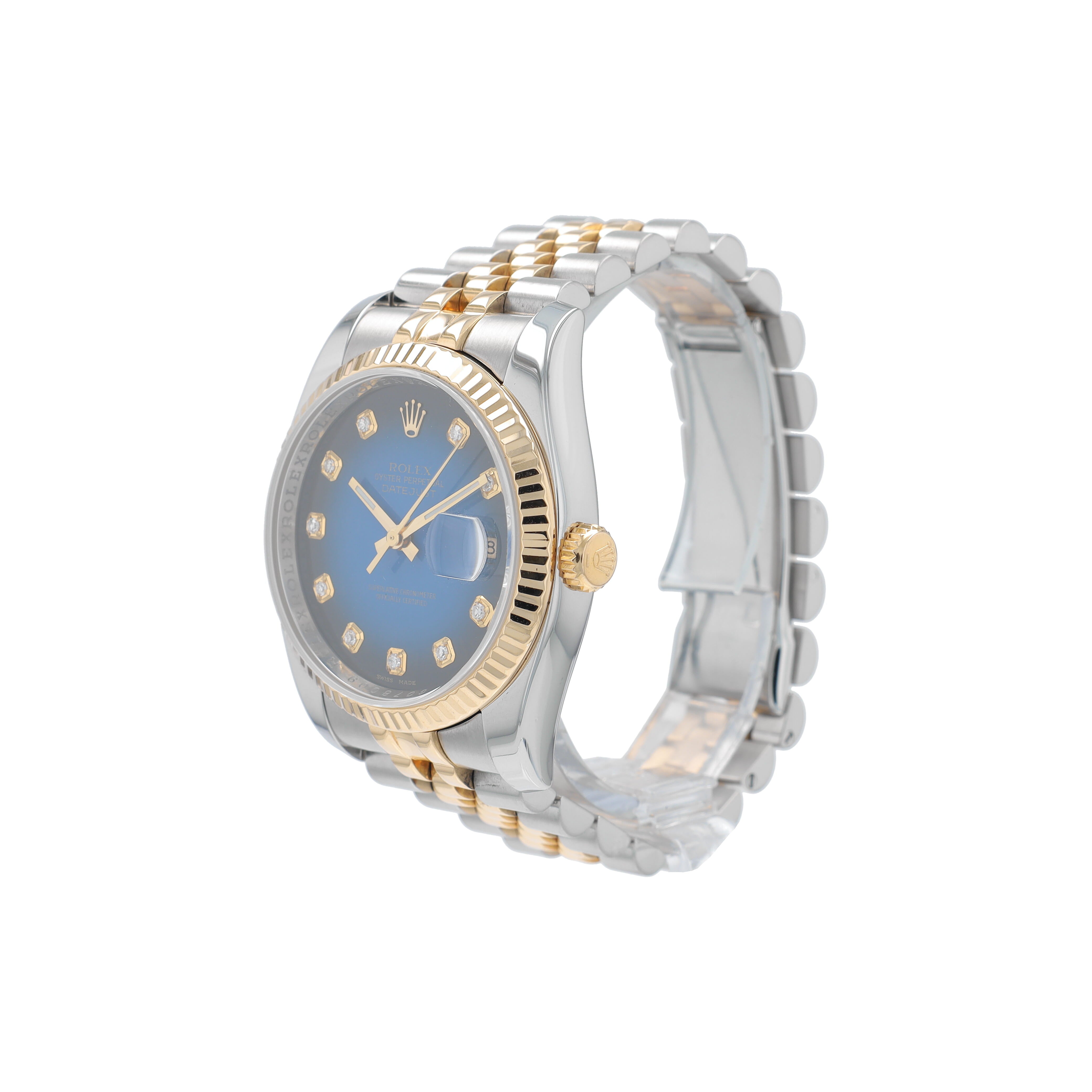 B&P Rolex Datejust 116233 36mm Blue Diamonds Dial Fluted Bezel Jubilee Band - Luxuriant Concierge