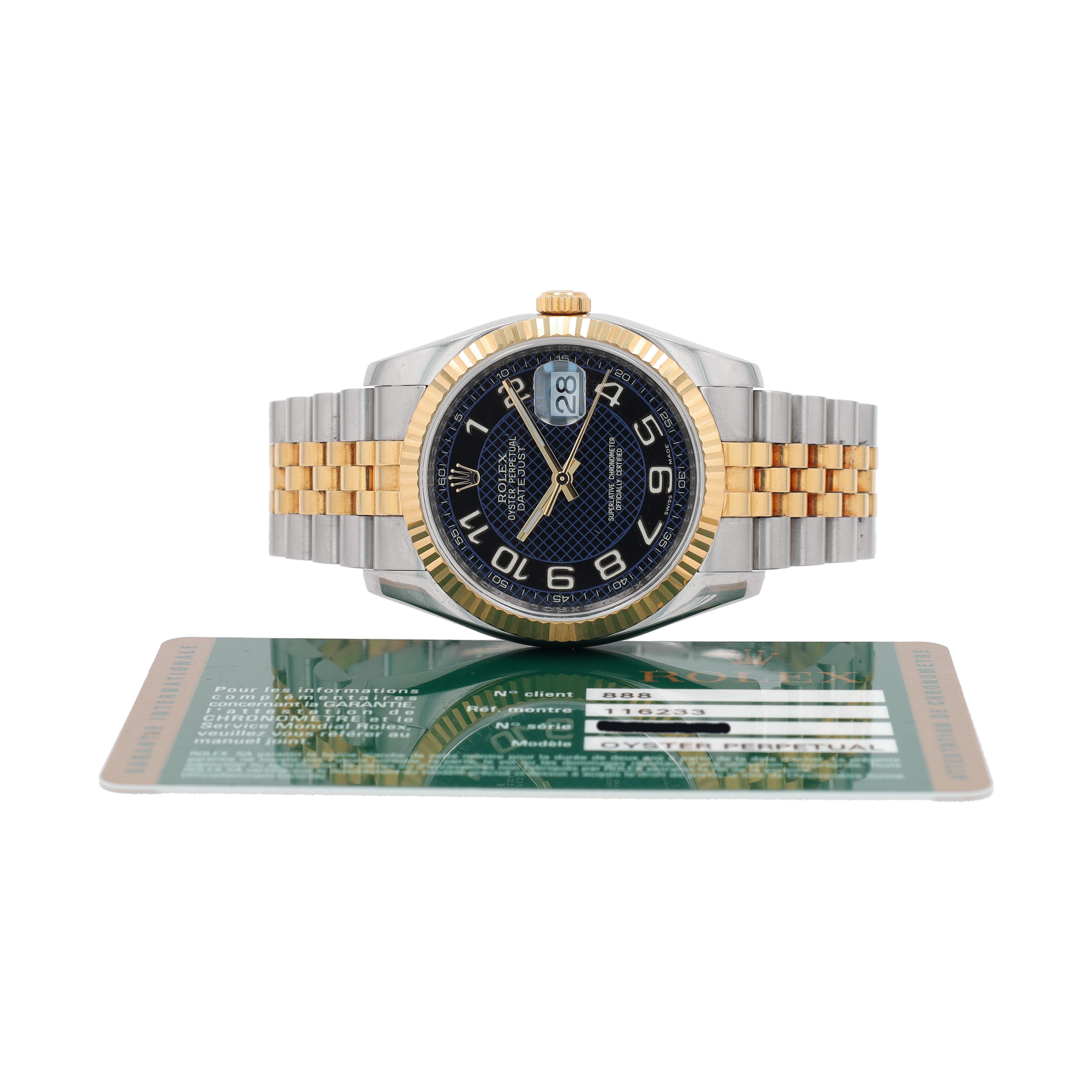 B&P Rolex Datejust 116233 36mm Black Roman Dial Fluted Bezel Jubilee Band - Luxuriant Concierge
