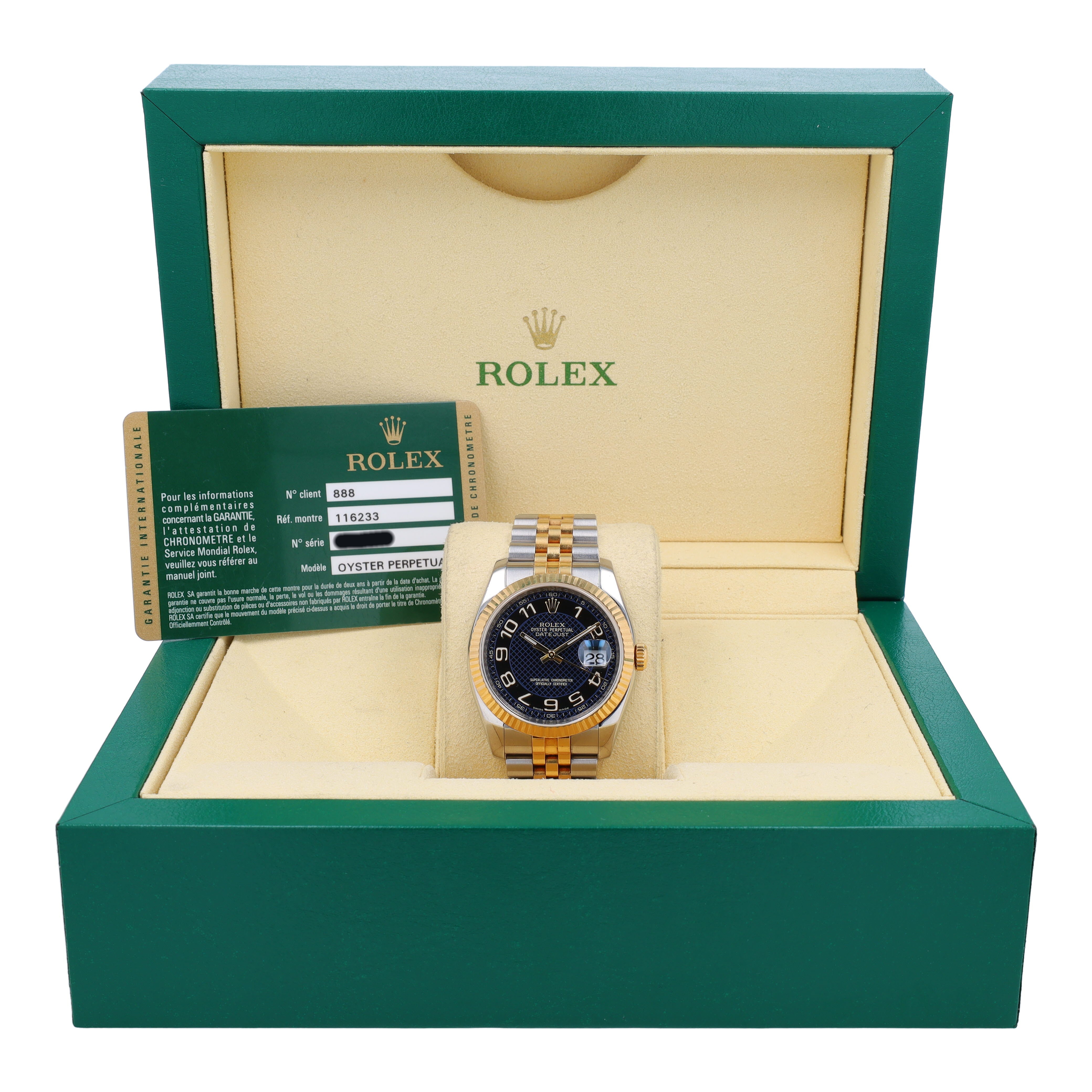 B&P Rolex Datejust 116233 36mm Black Roman Dial Fluted Bezel Jubilee Band - Luxuriant Concierge