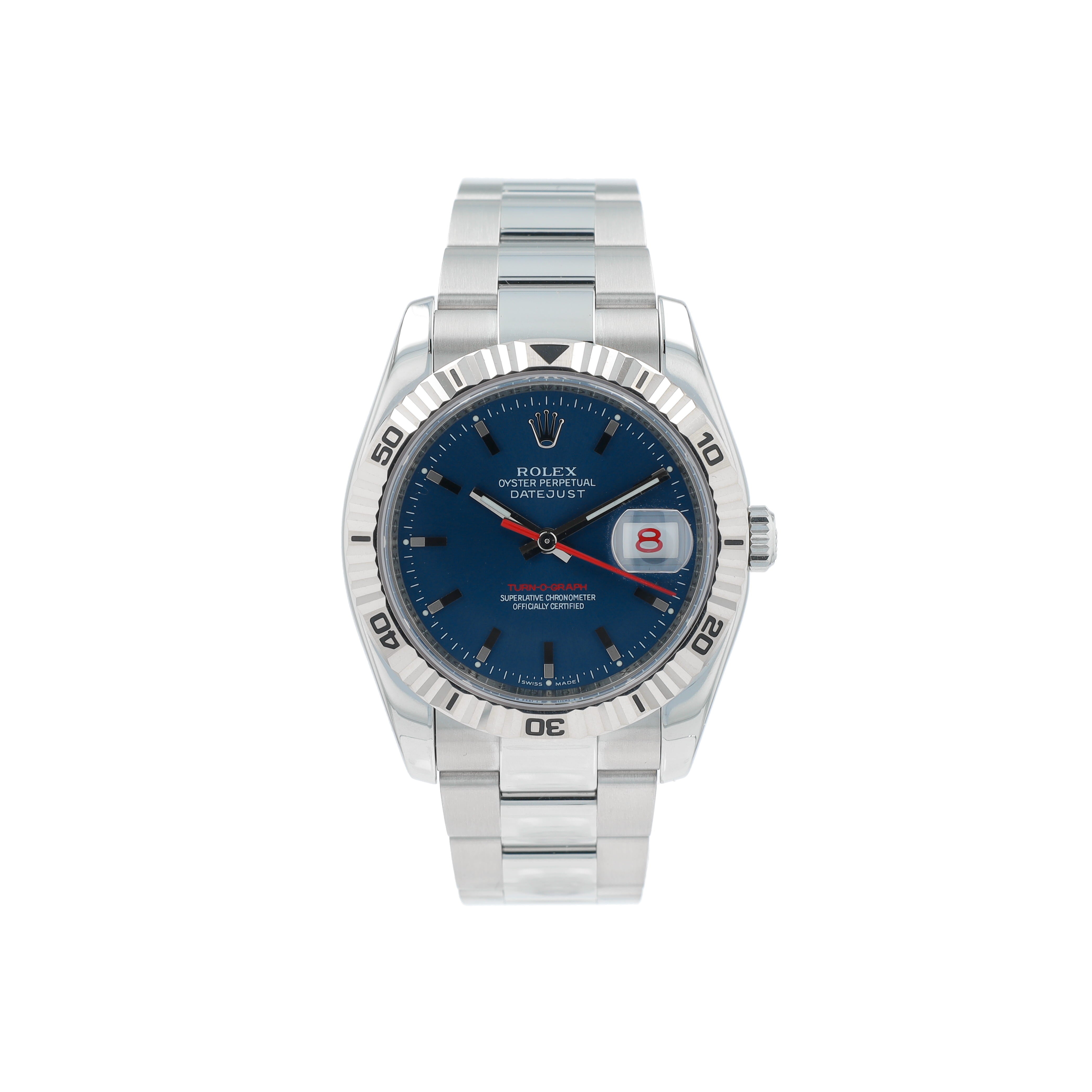 B&P Rolex Datejust 116264 36mm Blue Index Dial Thunderbird Bezel Oyster Band - Luxuriant Concierge