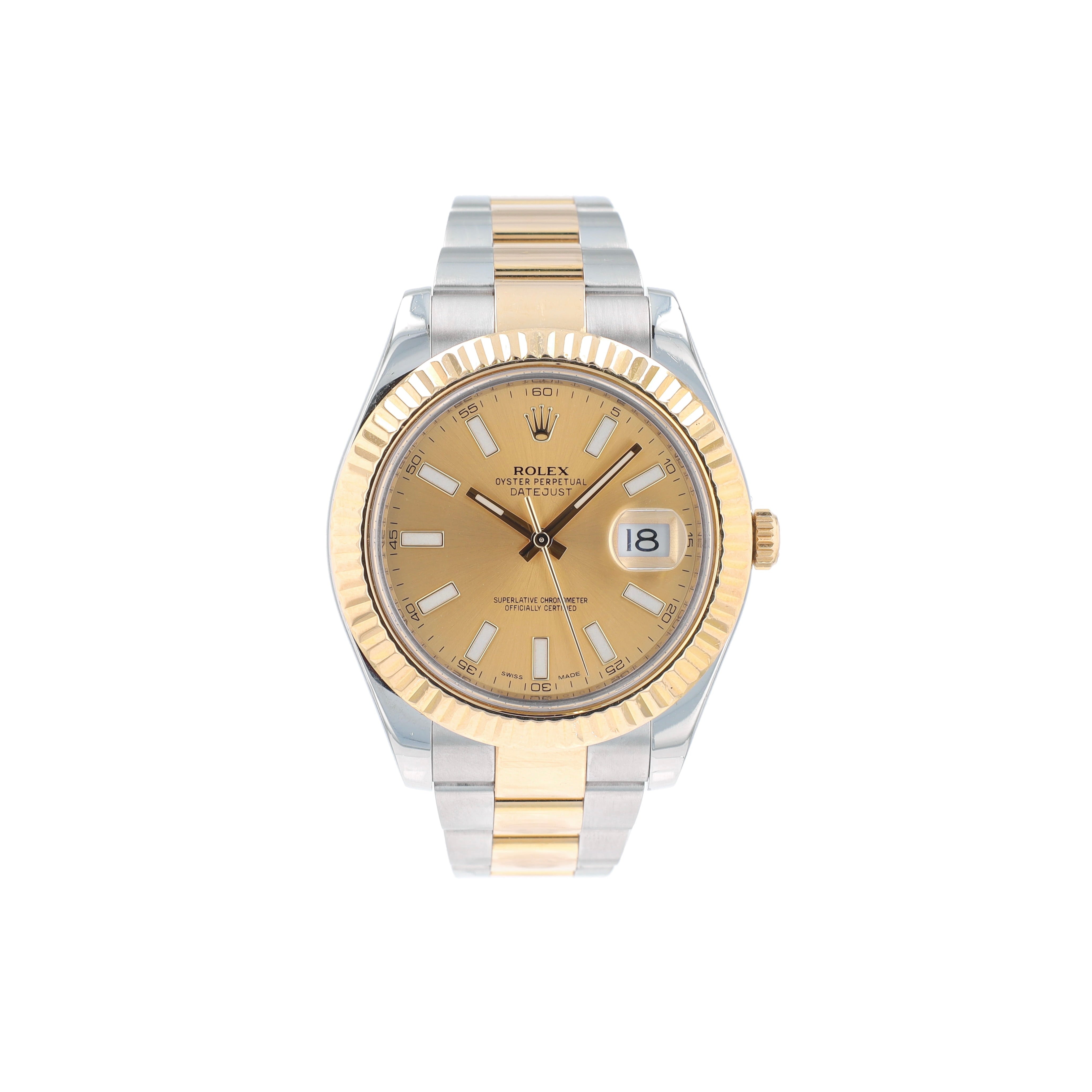 B&P Rolex Datejust 116333 41mm Champagne Luminous Index Dial Fluted Bezel Oyster Band - Luxuriant Concierge