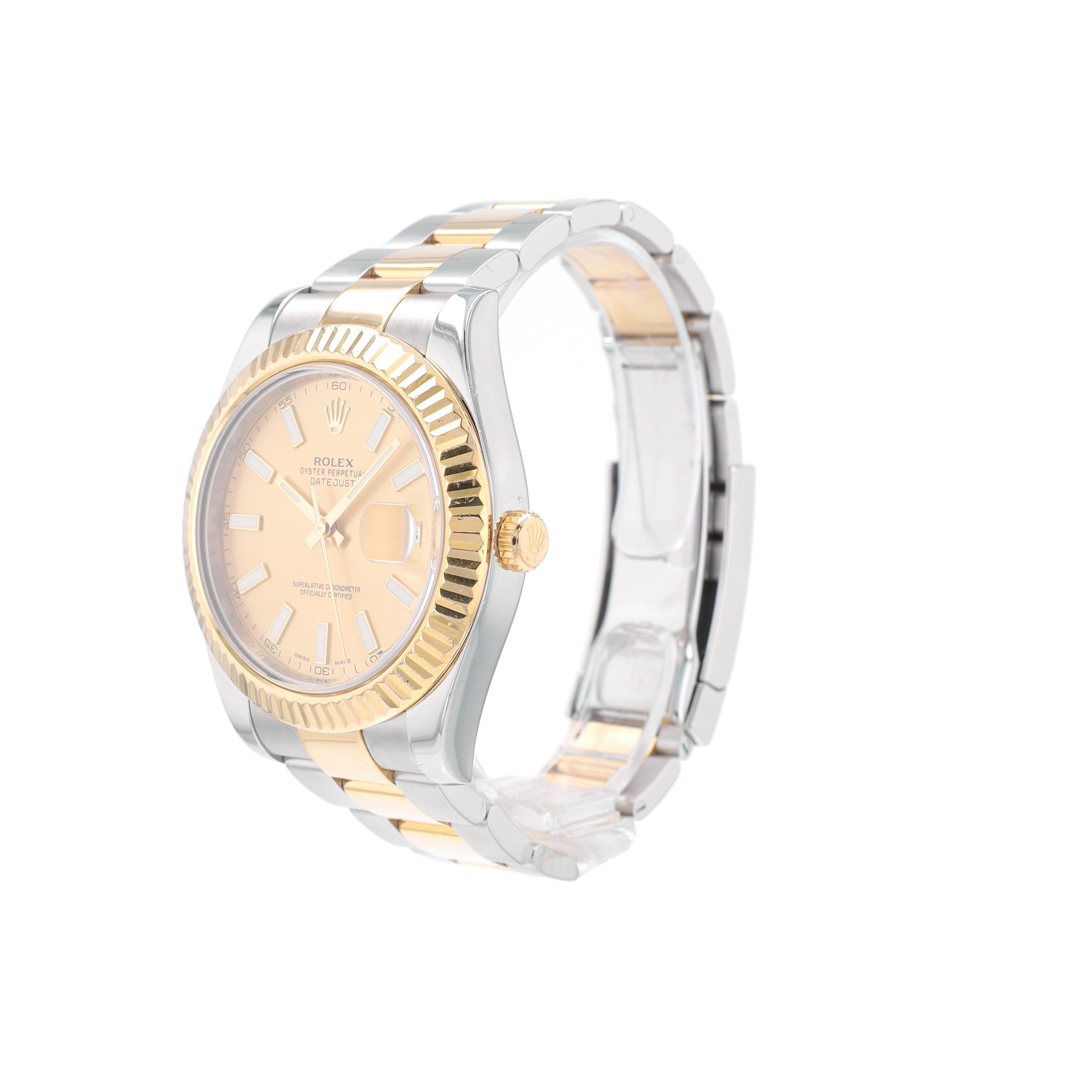 B&P Rolex Datejust 116333 41mm Champagne Luminous Index Dial Fluted Bezel Oyster Band - Luxuriant Concierge