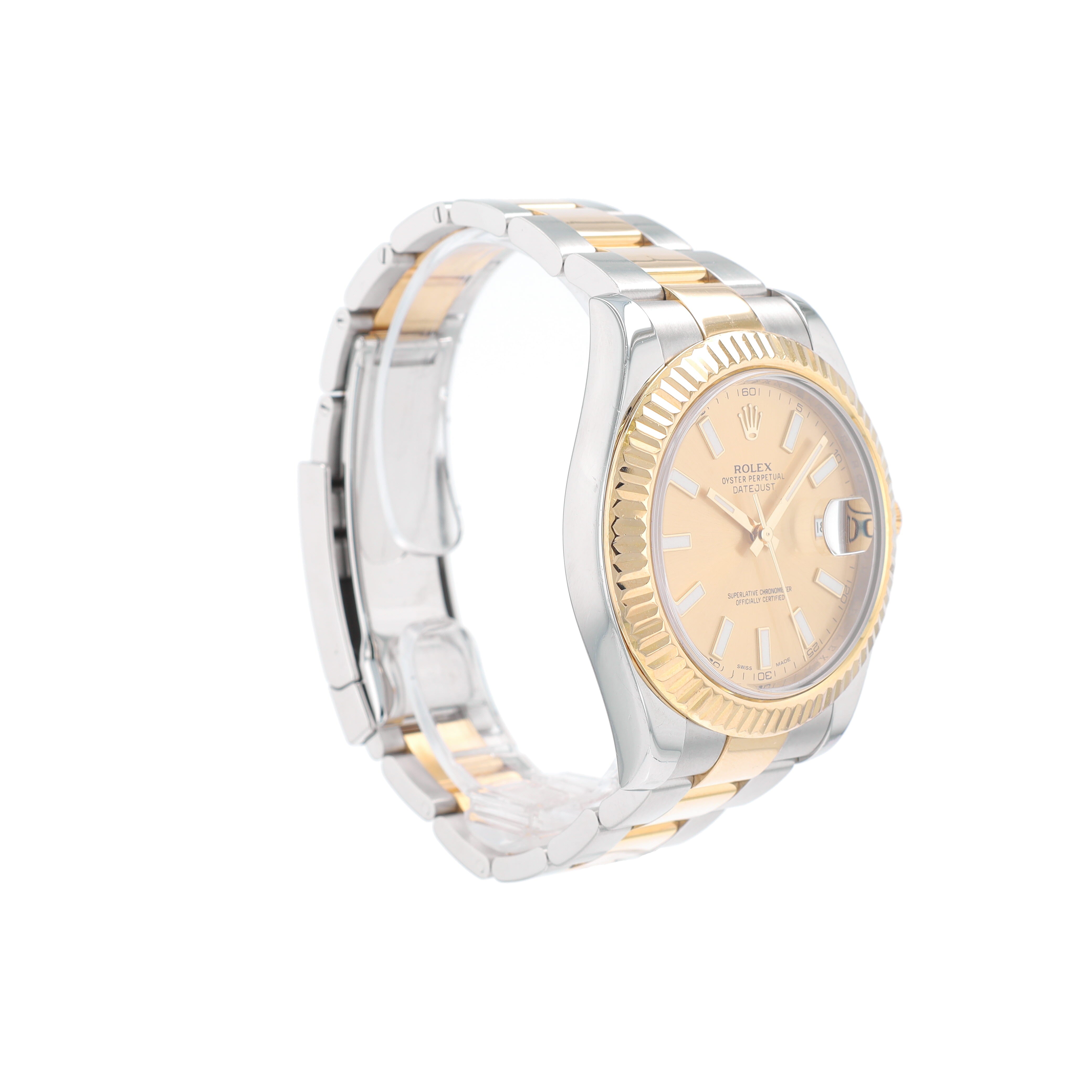 B&P Rolex Datejust 116333 41mm Champagne Luminous Index Dial Fluted Bezel Oyster Band - Luxuriant Concierge