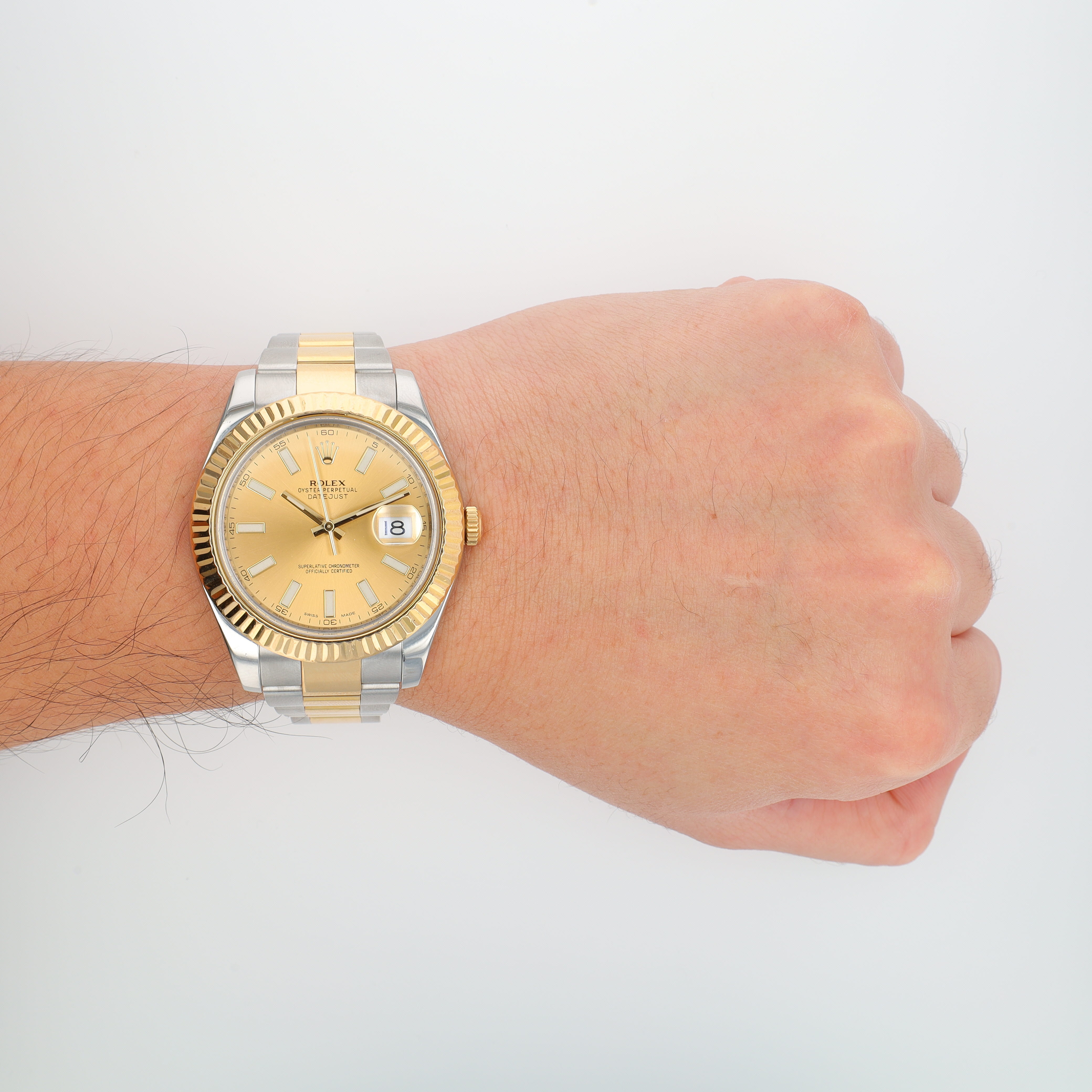 B&P Rolex Datejust 116333 41mm Champagne Luminous Index Dial Fluted Bezel Oyster Band - Luxuriant Concierge