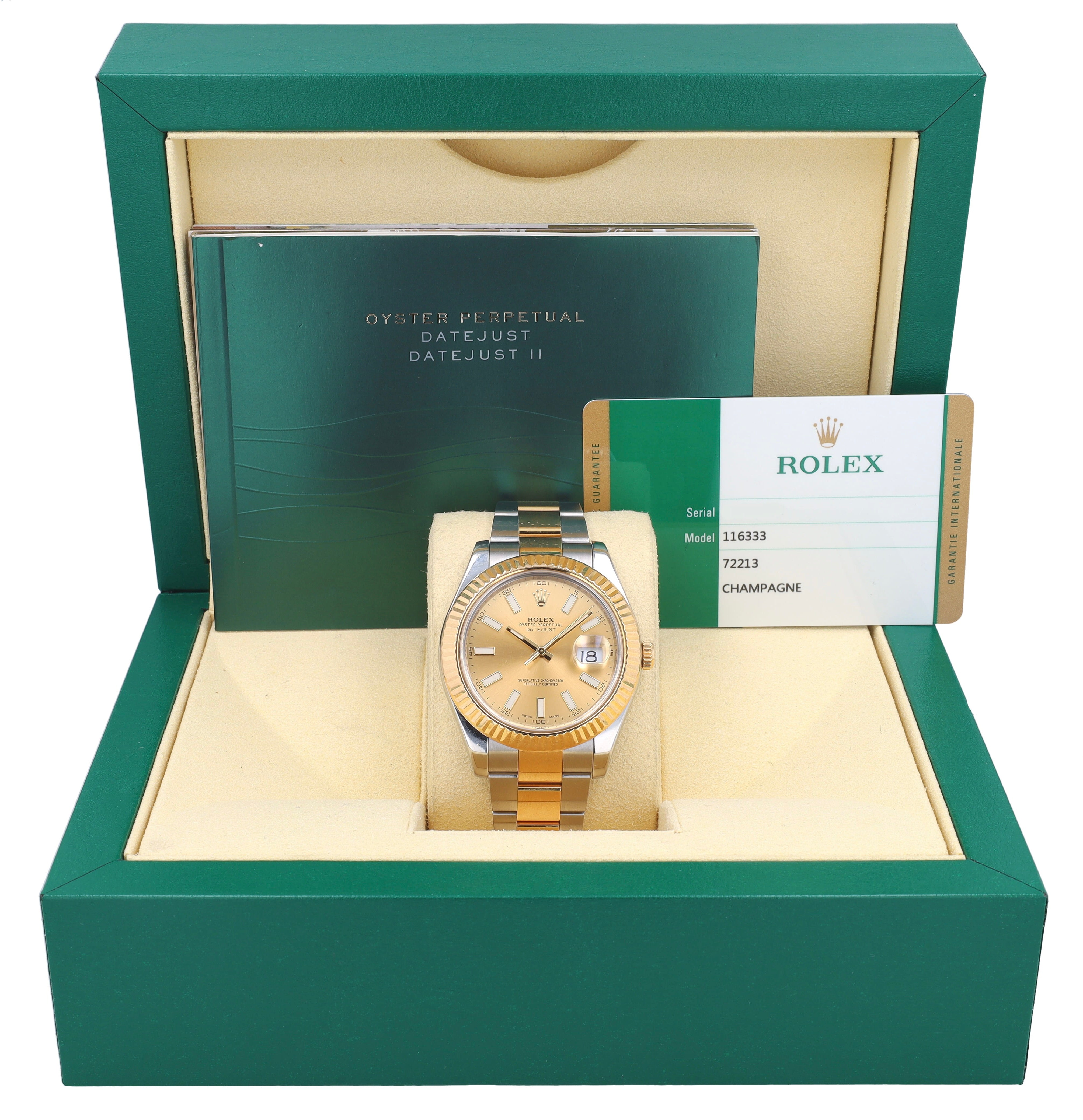 B&P Rolex Datejust 116333 41mm Champagne Luminous Index Dial Fluted Bezel Oyster Band - Luxuriant Concierge