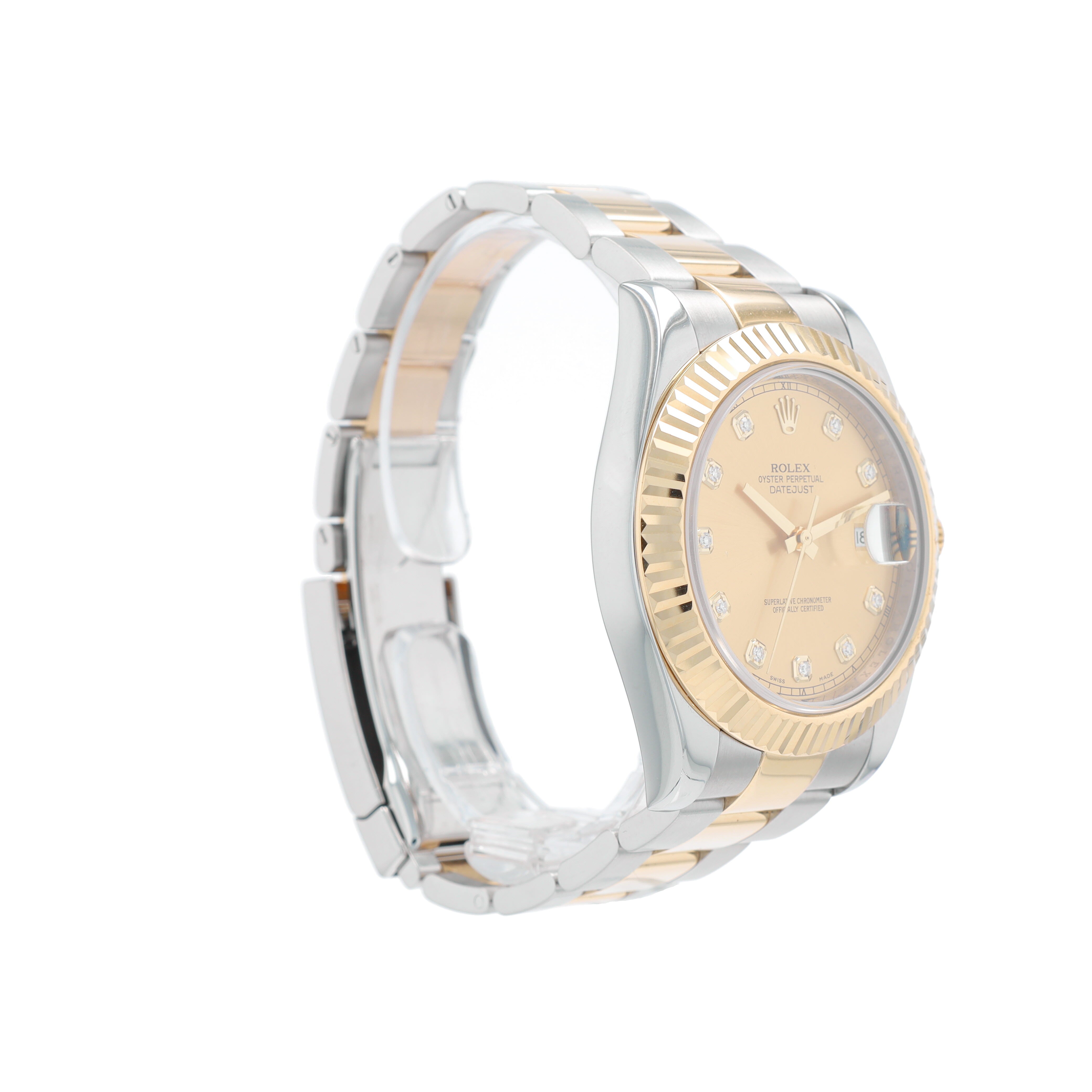 B&P Rolex Datejust II 116333 41mm Champagne Diamonds Dial Fluted Bezel Oyster Band - Luxuriant Concierge