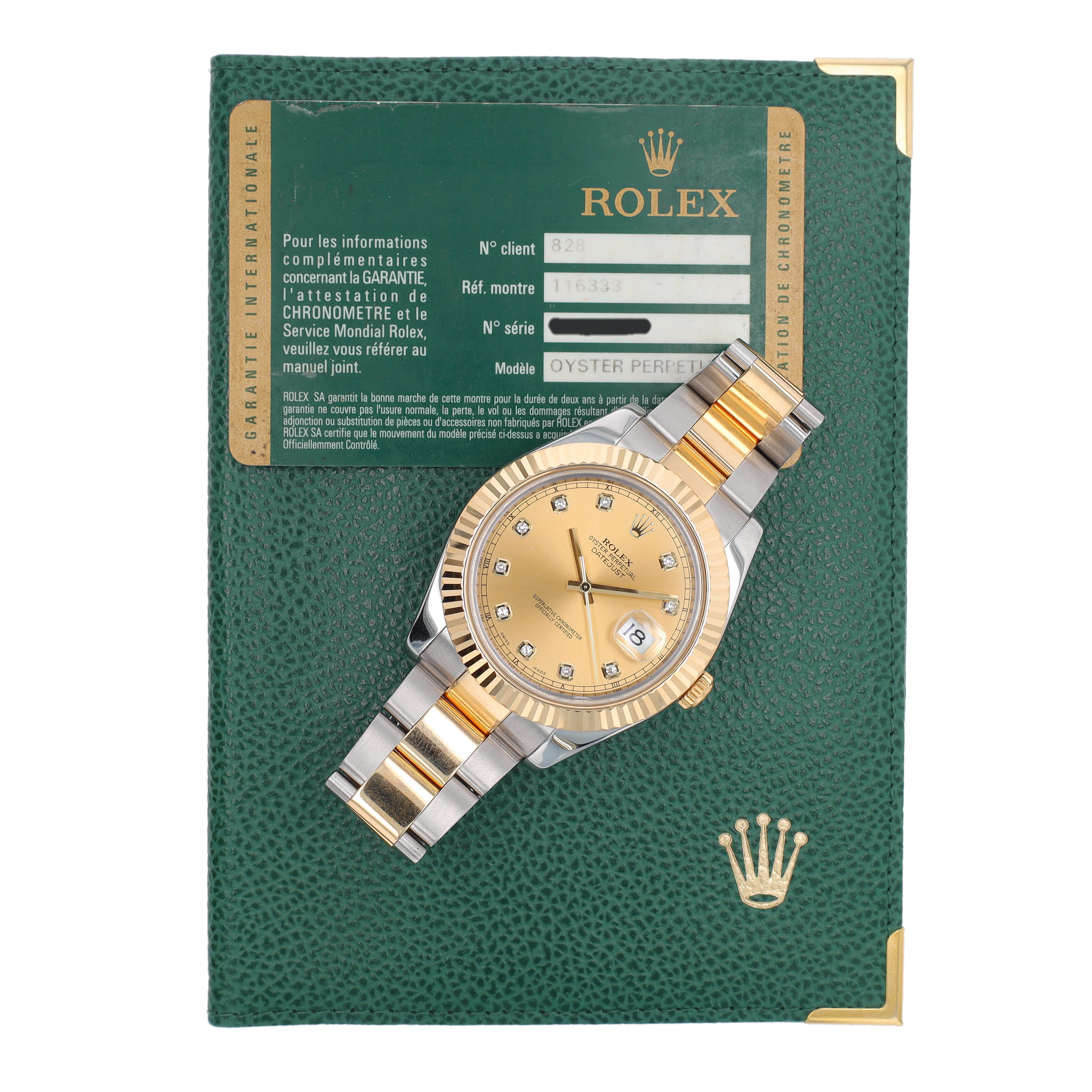 B&P Rolex Datejust II 116333 41mm Champagne Diamonds Dial Fluted Bezel Oyster Band - Luxuriant Concierge