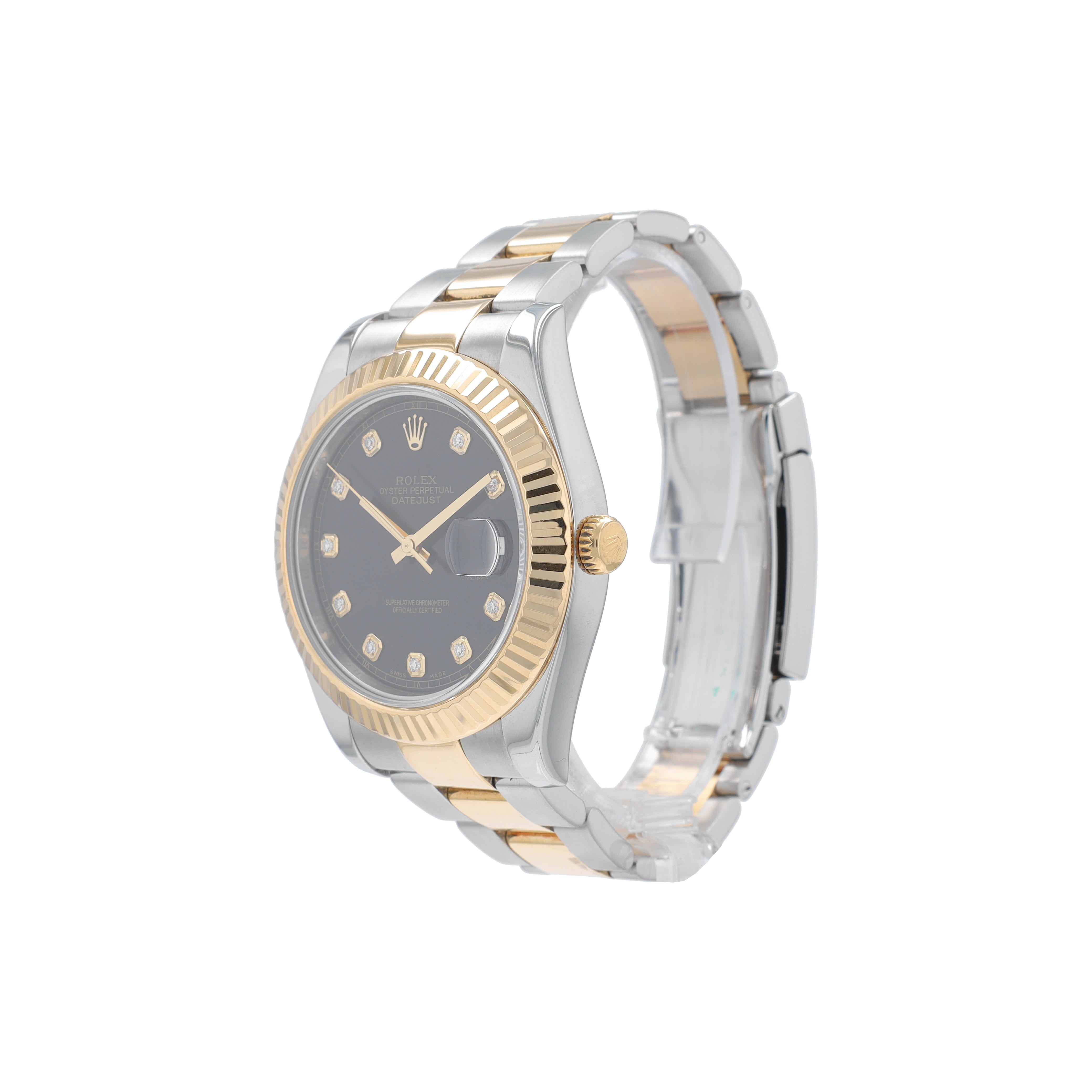 Rolex Datejust II 116333 41mm Black Diamonds Dial Fluted Bezel Oyster Band - Luxuriant Concierge
