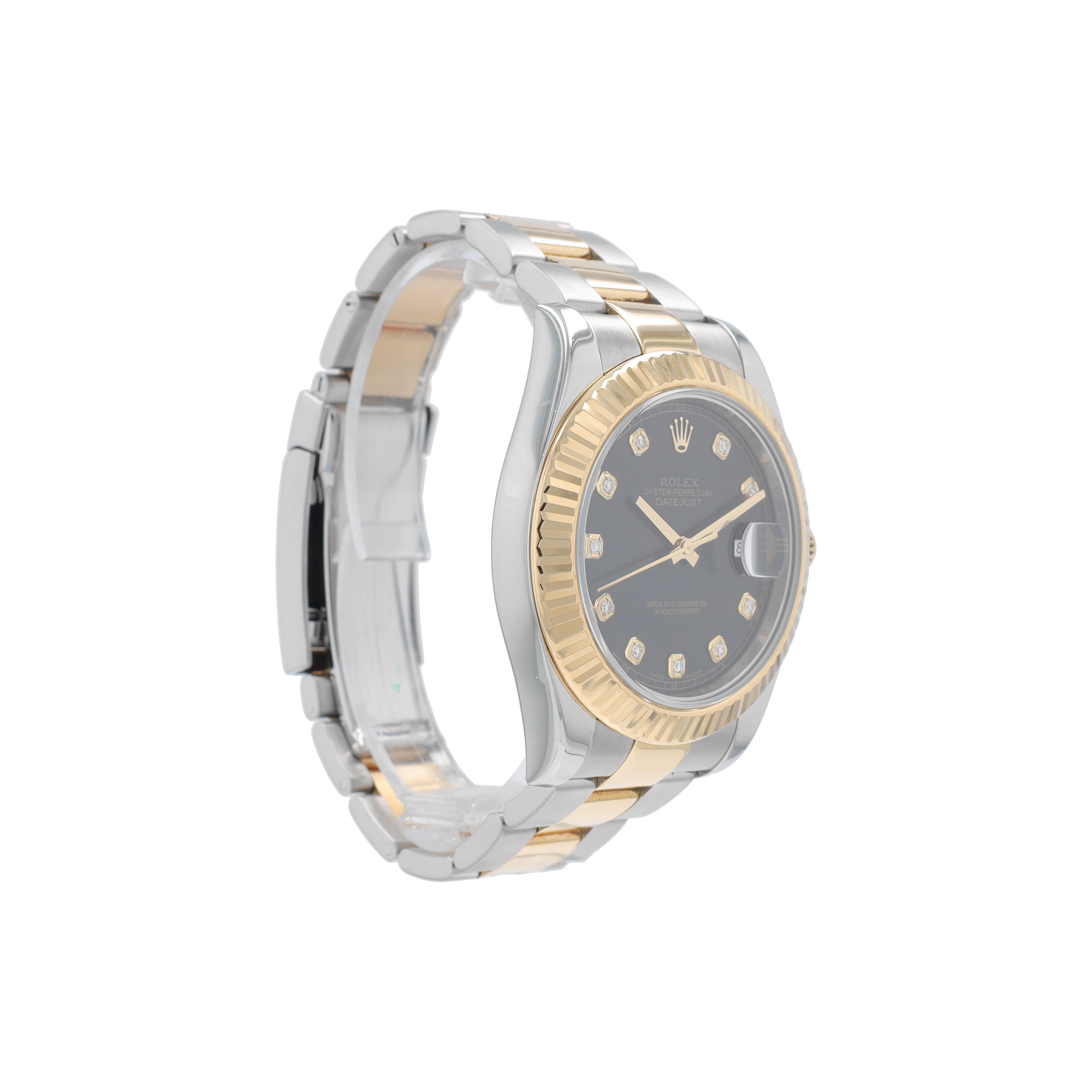 Rolex Datejust II 116333 41mm Black Diamonds Dial Fluted Bezel Oyster Band - Luxuriant Concierge