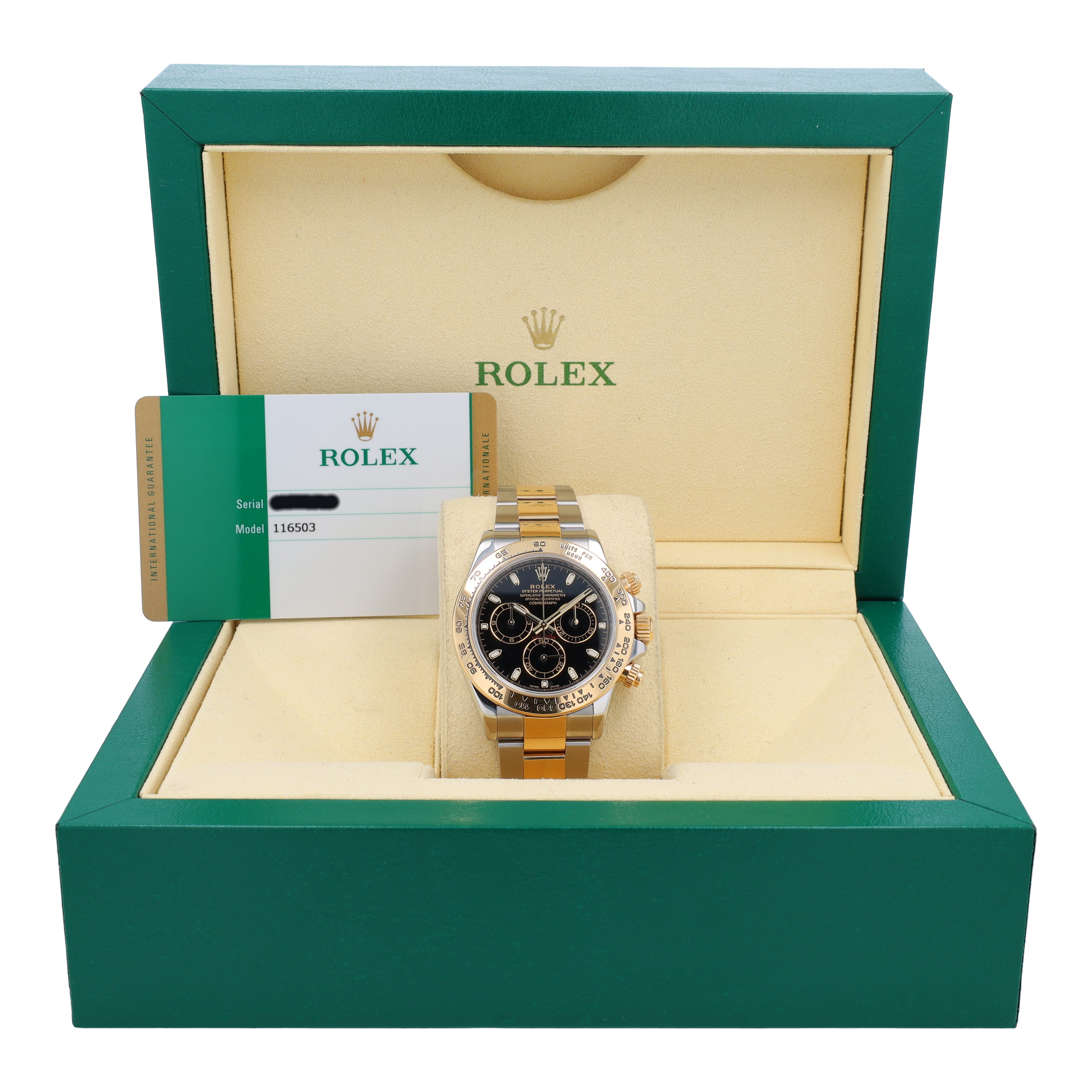 B&P Rolex Daytona 116503 40mm Black Luminous Dial Tachymeter Bezel Oyster Band - Luxuriant Concierge