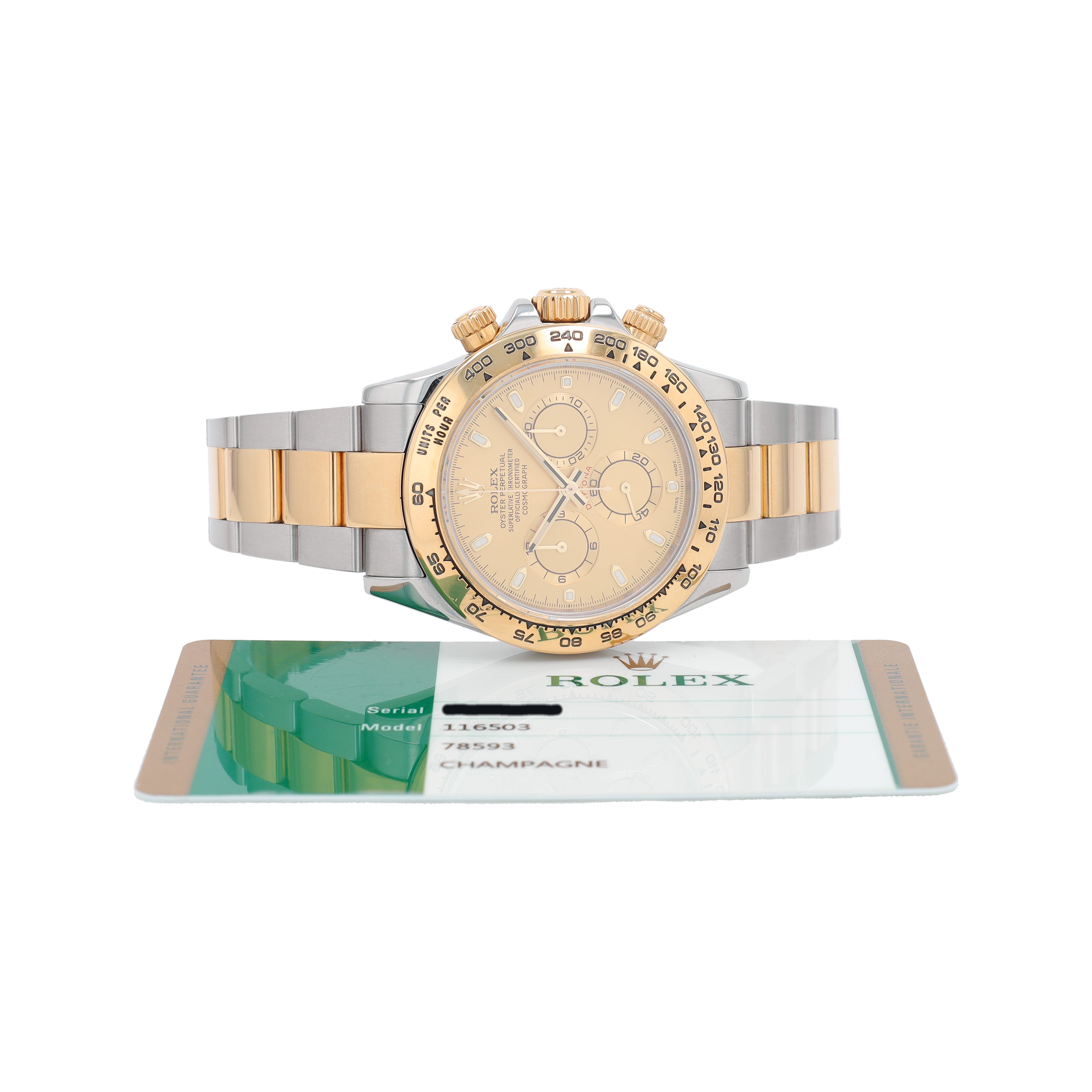 B&P Rolex Daytona 116503 40mm Champagne Luminous Dial Tachymeter Bezel Oyster Band - Luxuriant Concierge