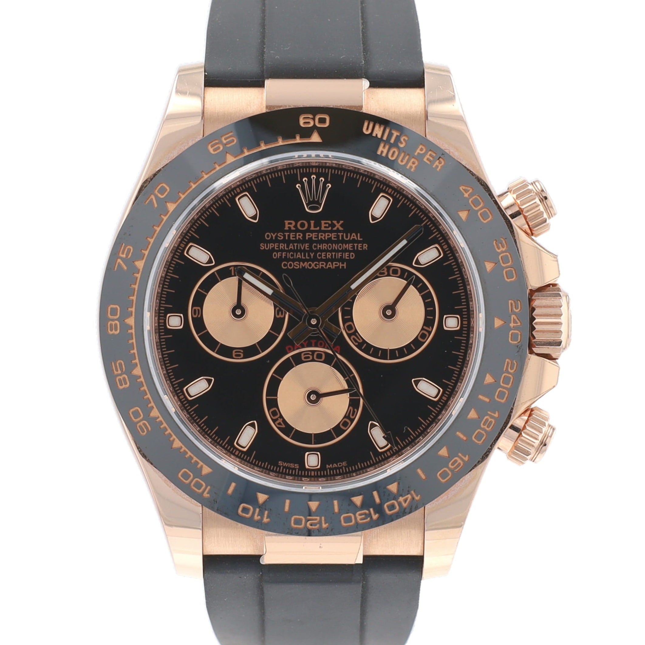 B&P Rolex Daytona 116515 40mm Black w/ Chronograph Counters Gold applique Dial - Luxuriant Concierge