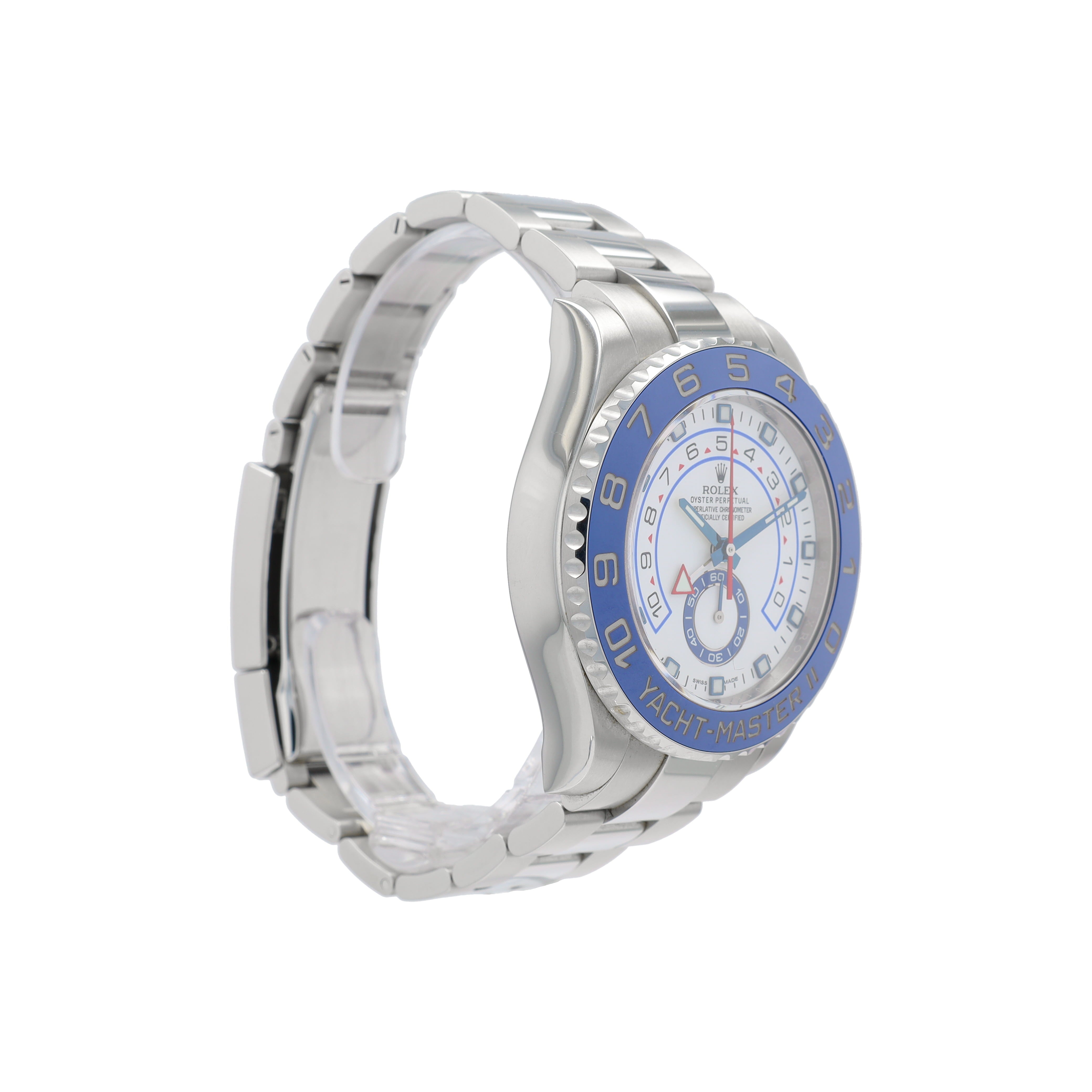 B&P Rolex Yacht-Master II 116680 44mm White Luminous Dial Rotating Bezel with Blue Insert Bezel Oyster Band - Luxuriant Concierge