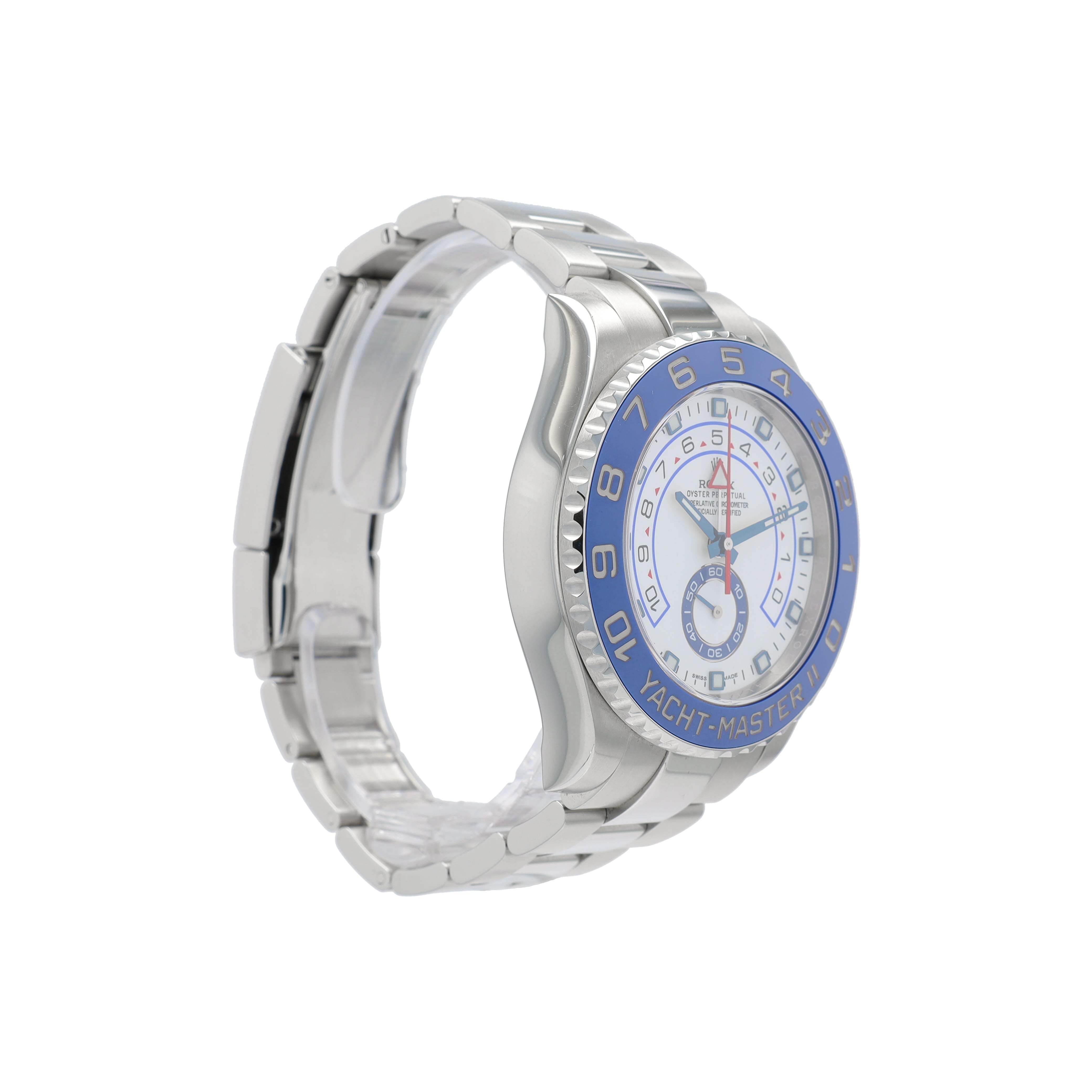 B&P Rolex Yacht-Master II 116680 44mm White Luminous Dial Rotating Bezel with Blue Insert Bezel Oyster Band - Luxuriant Concierge