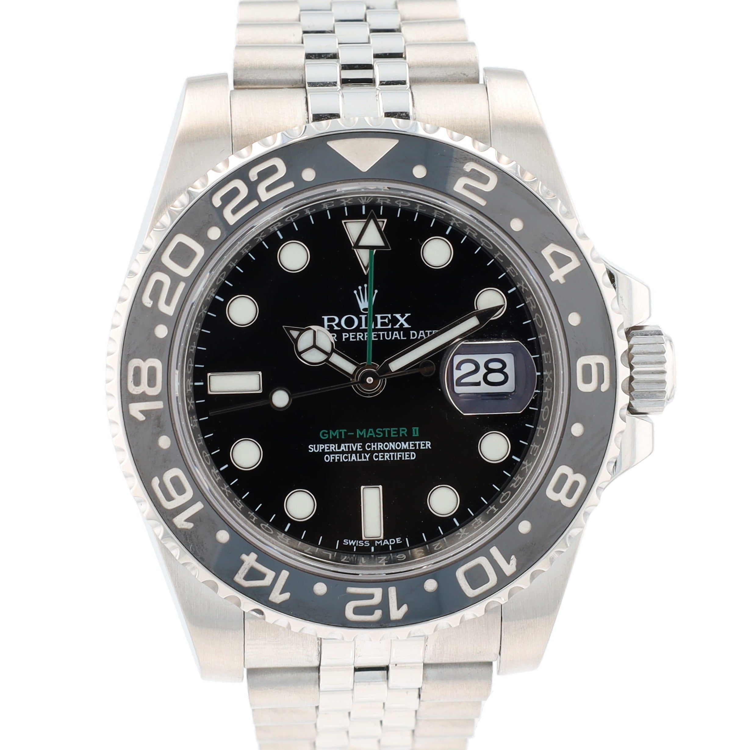 B&P Rolex GMT Master II 116710 40mm Black Index Luminous Dial GMT Bezel Jubilee Band - Luxuriant Concierge