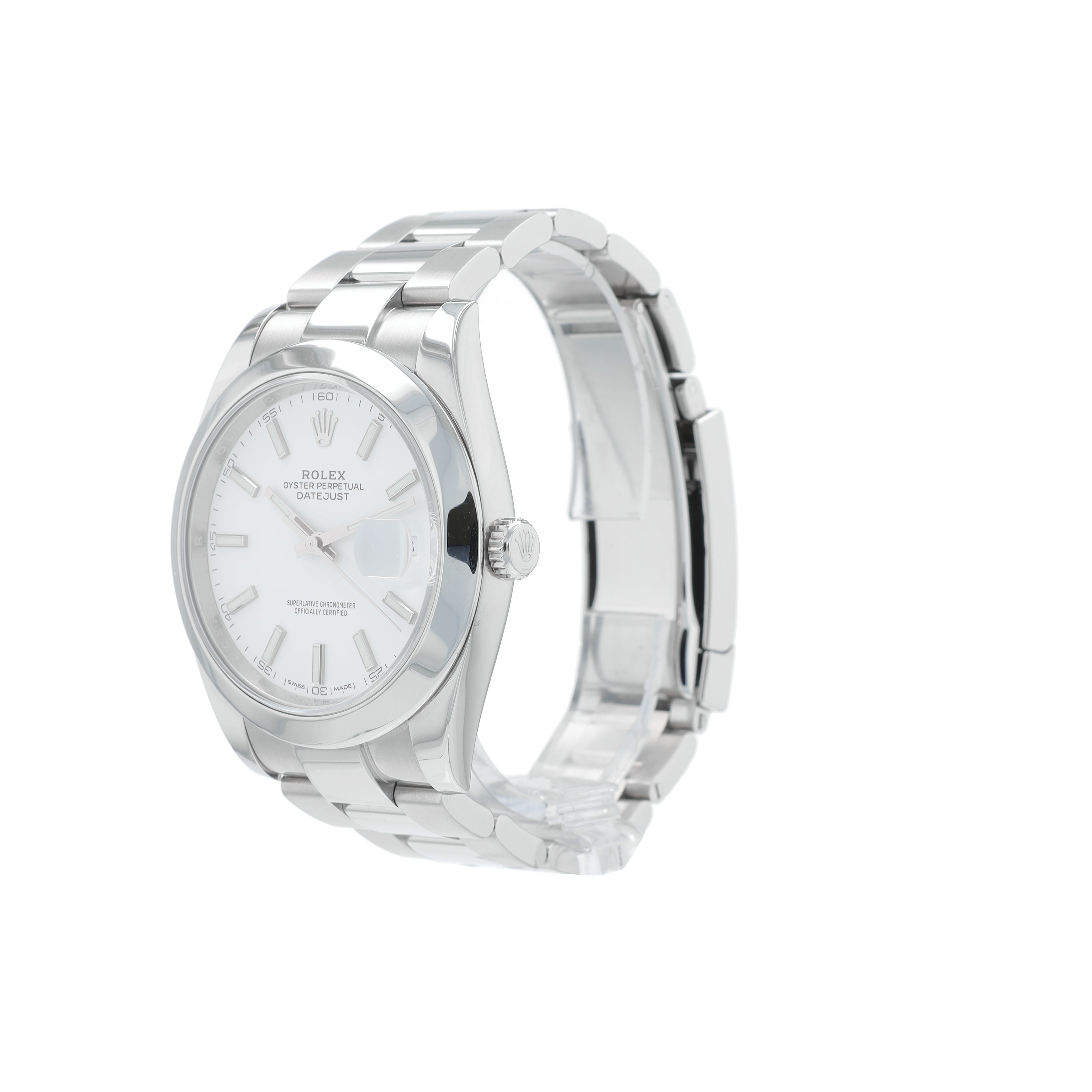 B&P Rolex Datejust 126300 41mm White Luminous Index Dial Smooth Bezel Oyster Band - Luxuriant Concierge