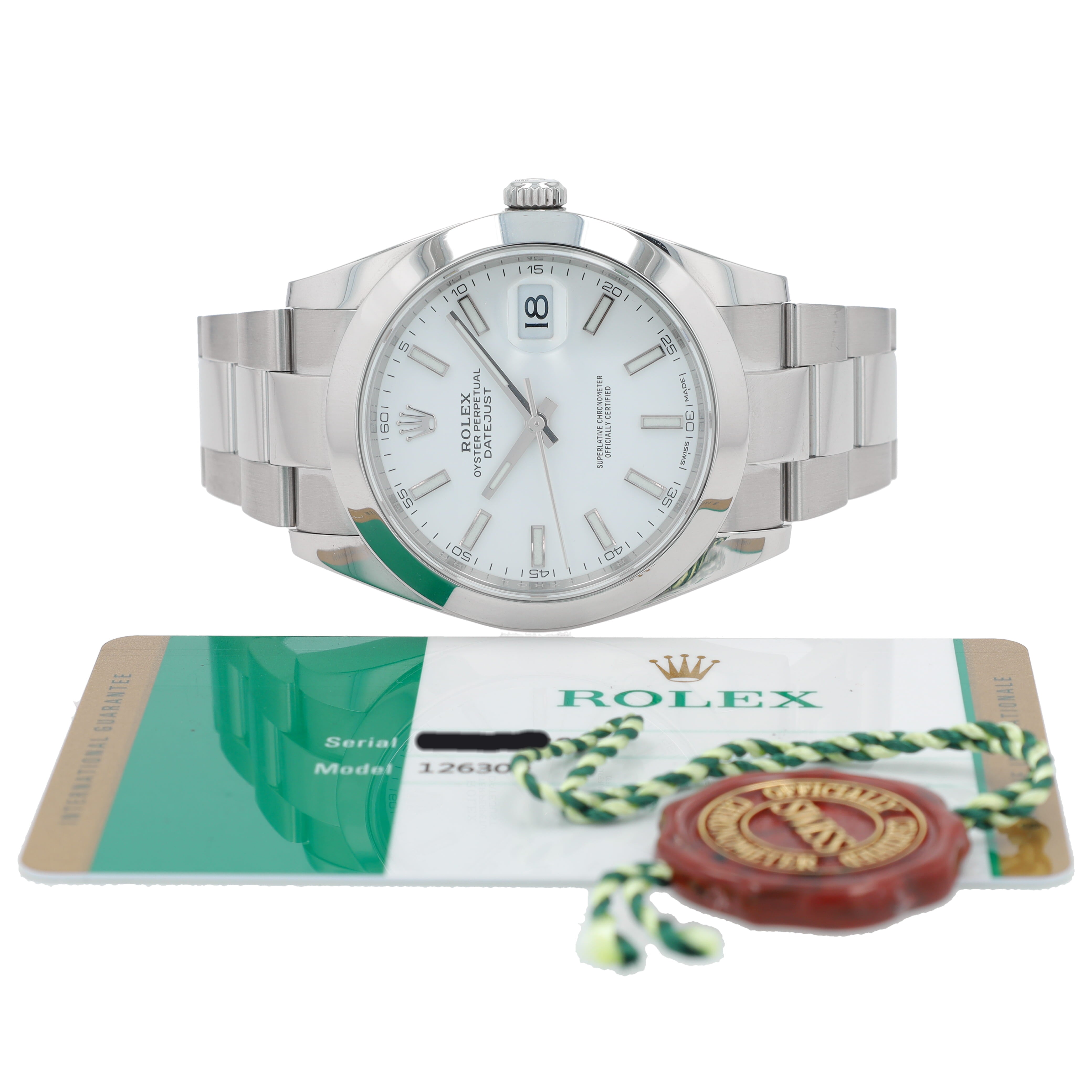 B&P Rolex Datejust 126300 41mm White Luminous Index Dial Smooth Bezel Oyster Band - Luxuriant Concierge