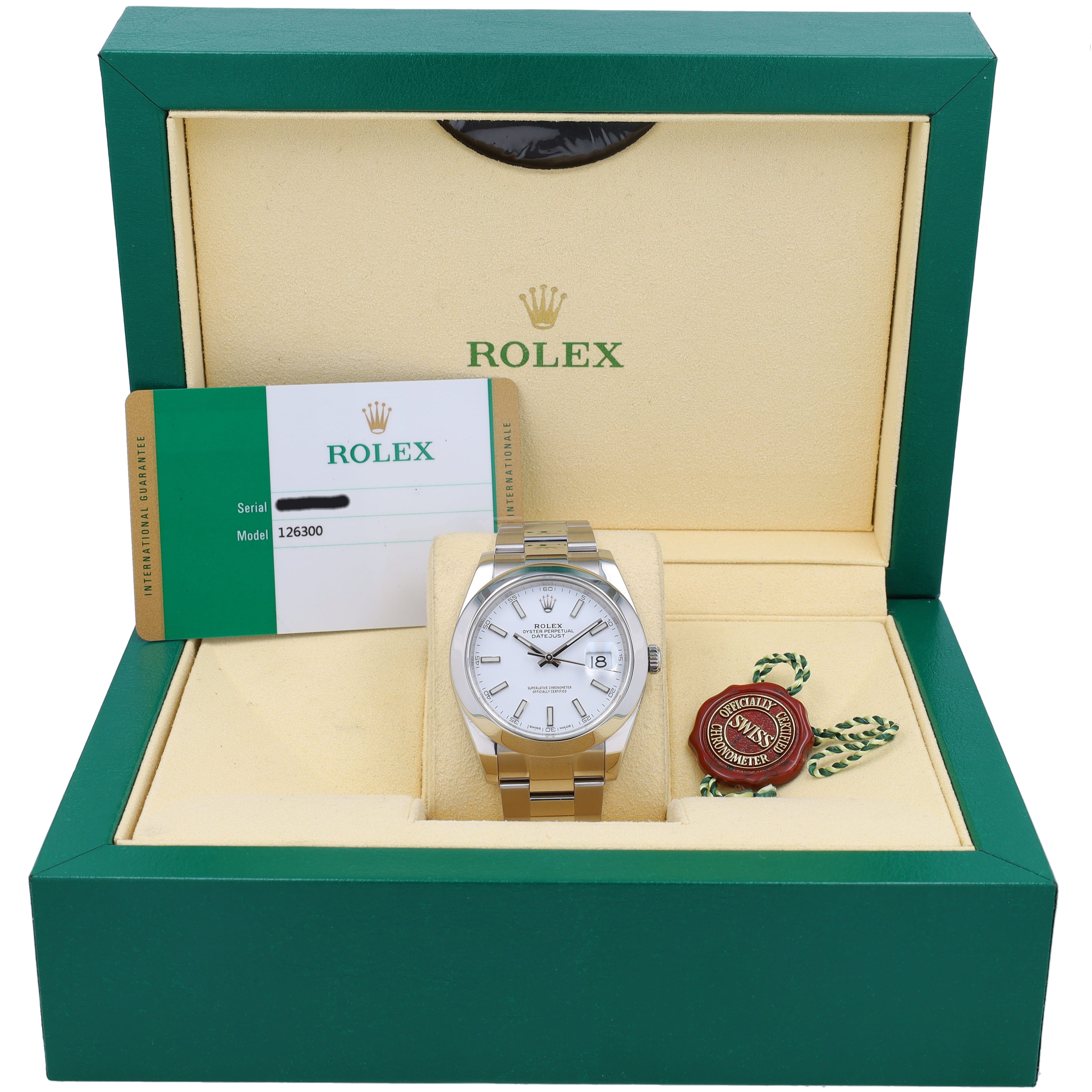 B&P Rolex Datejust 126300 41mm White Luminous Index Dial Smooth Bezel Oyster Band - Luxuriant Concierge