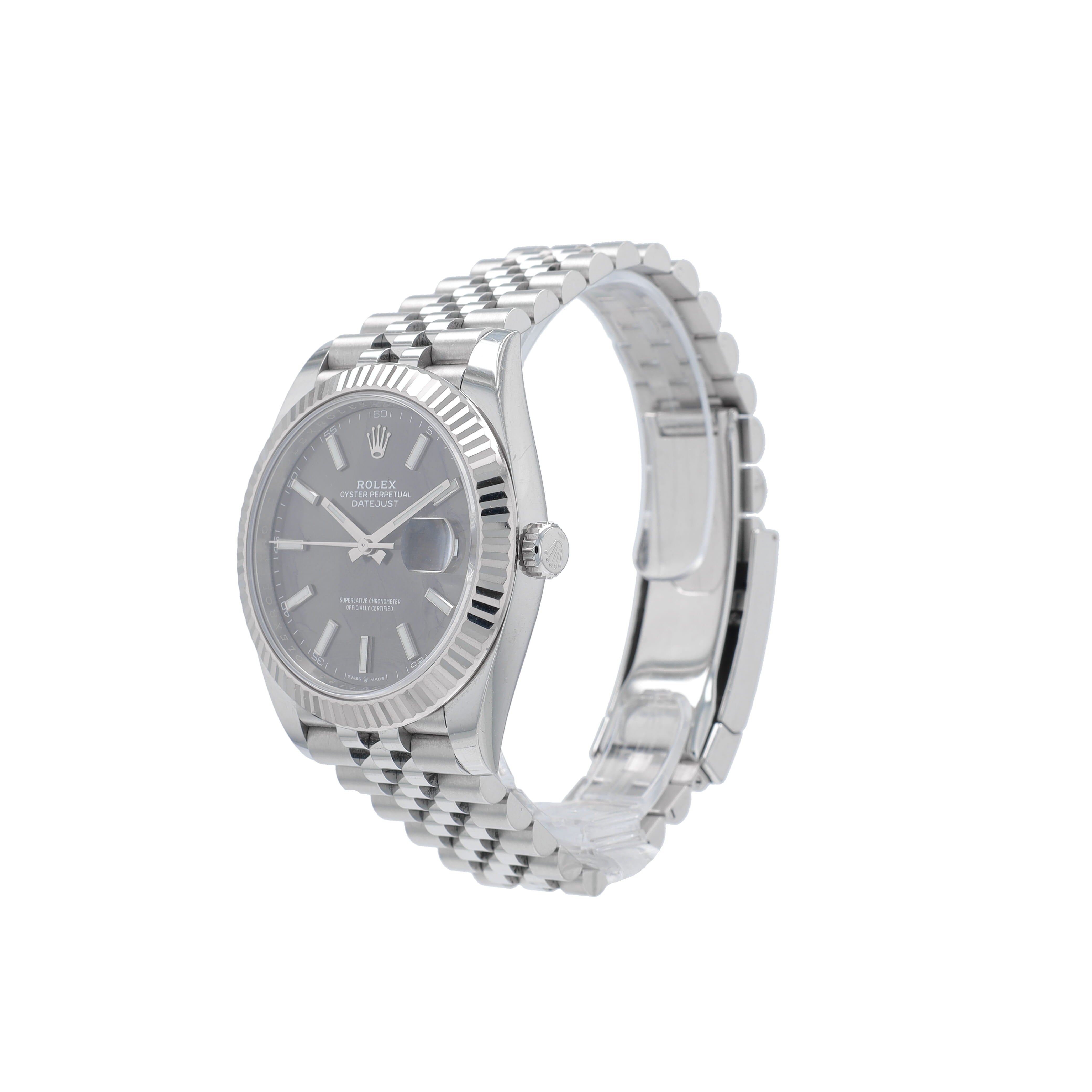 B&P Rolex Datejust 126334 41mm Grey luminous Index Dial Fluted Bezel Jubilee Band - Luxuriant Concierge
