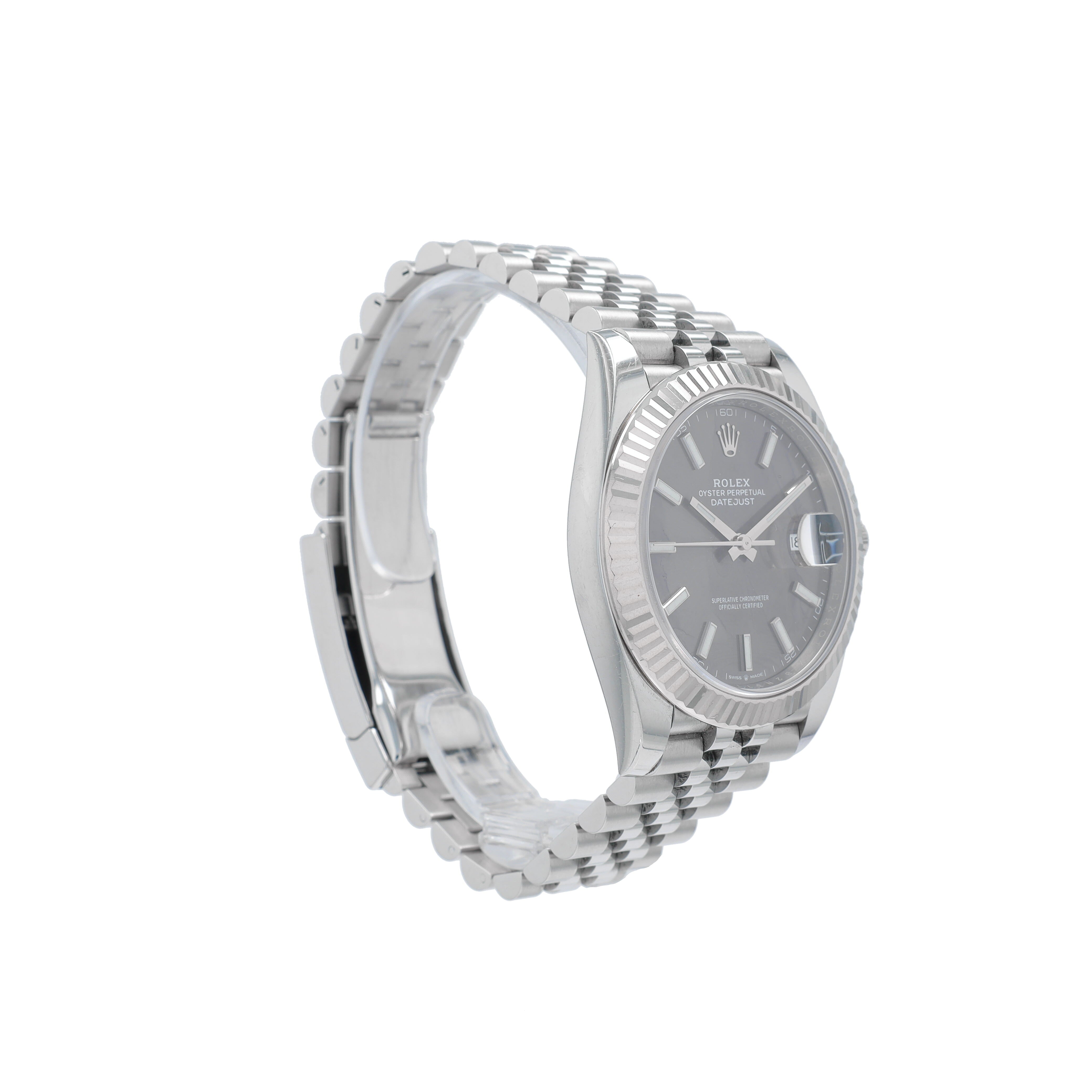 B&P Rolex Datejust 126334 41mm Grey luminous Index Dial Fluted Bezel Jubilee Band - Luxuriant Concierge