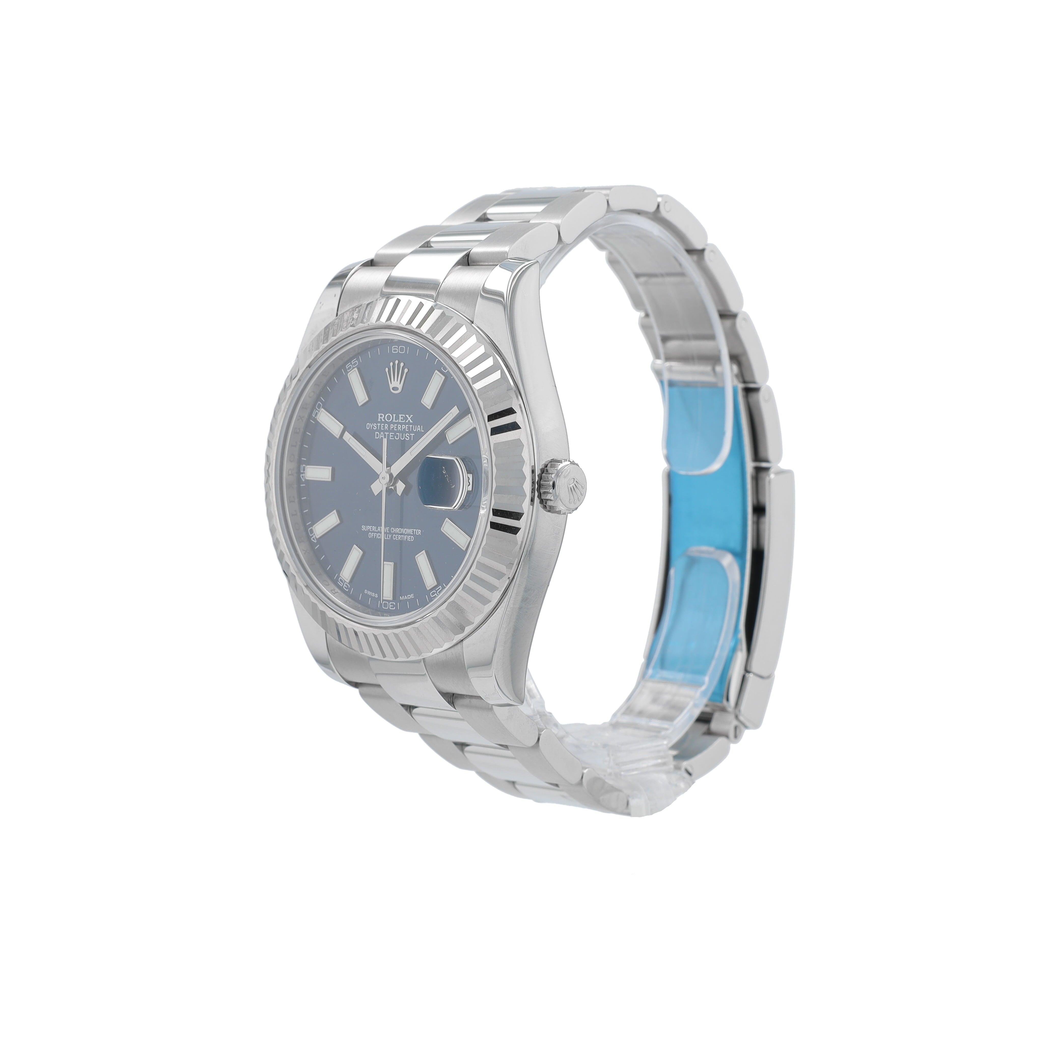 Rolex Datejust 41 126334 41mm Blue Luminous Index Dial Fluted Bezel Oyster Band - Luxuriant Concierge