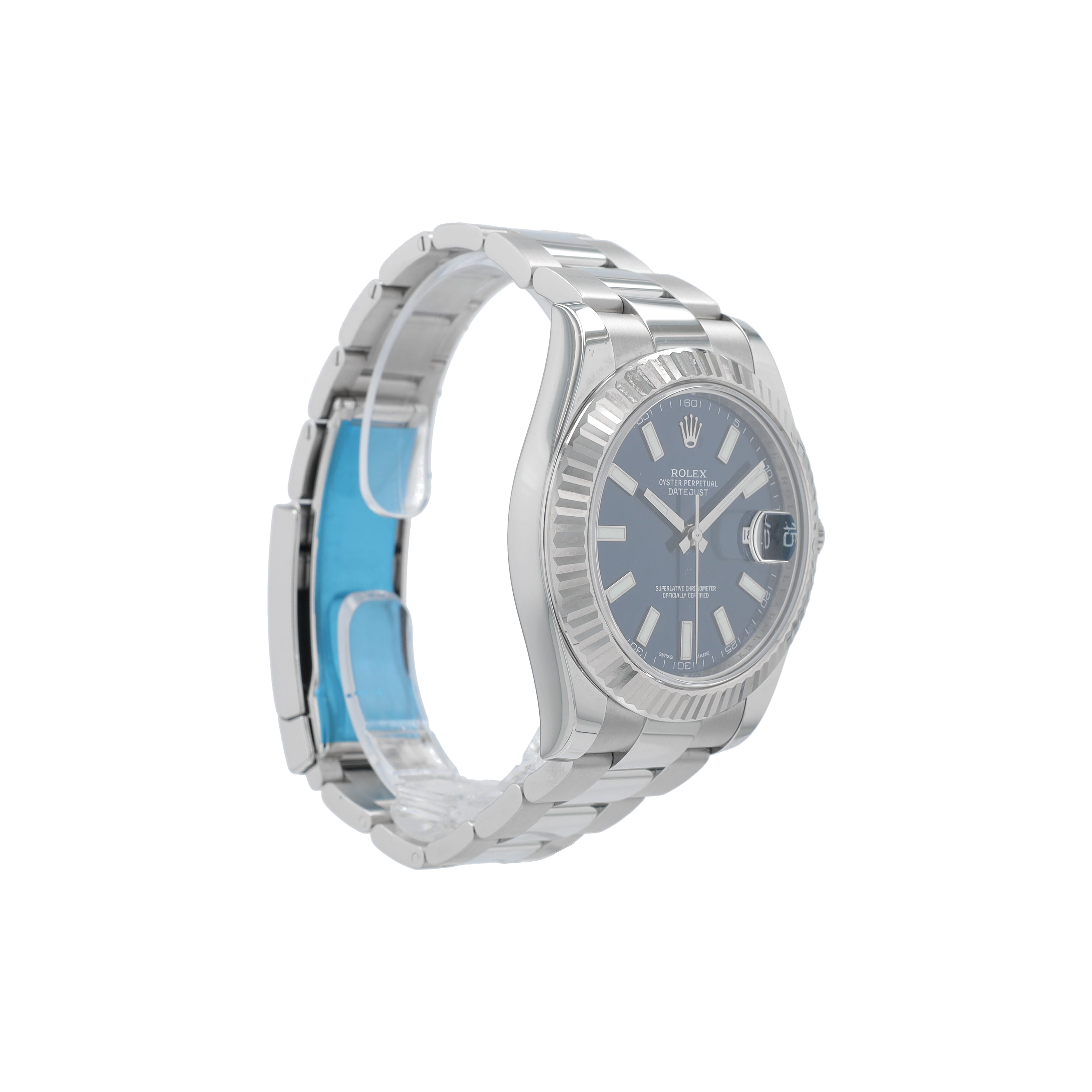 Rolex Datejust 41 126334 41mm Blue Luminous Index Dial Fluted Bezel Oyster Band - Luxuriant Concierge