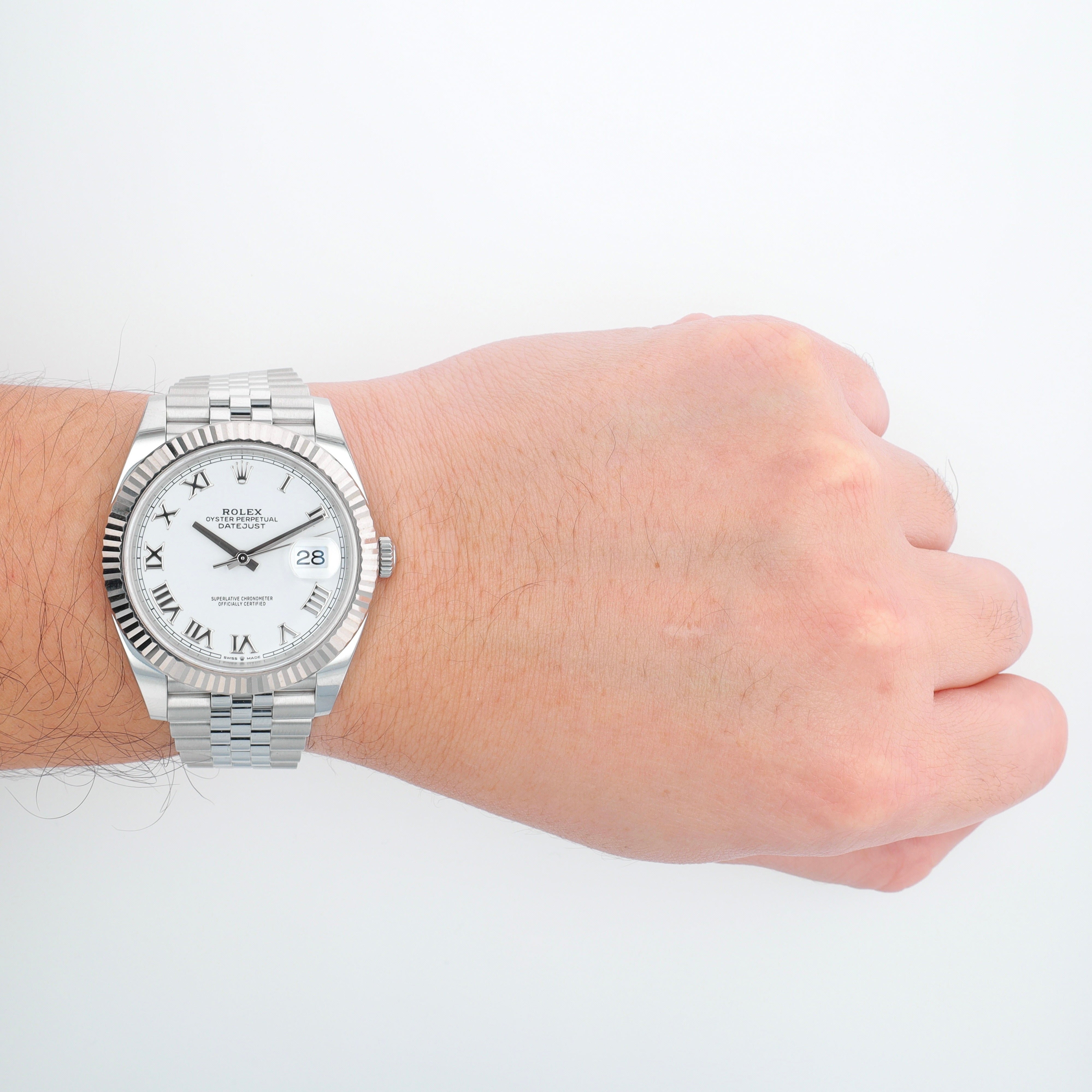 B&P Rolex Datejust 41 126334 41mm White Roman Numeral Dial Fluted Bezel Jubilee Band