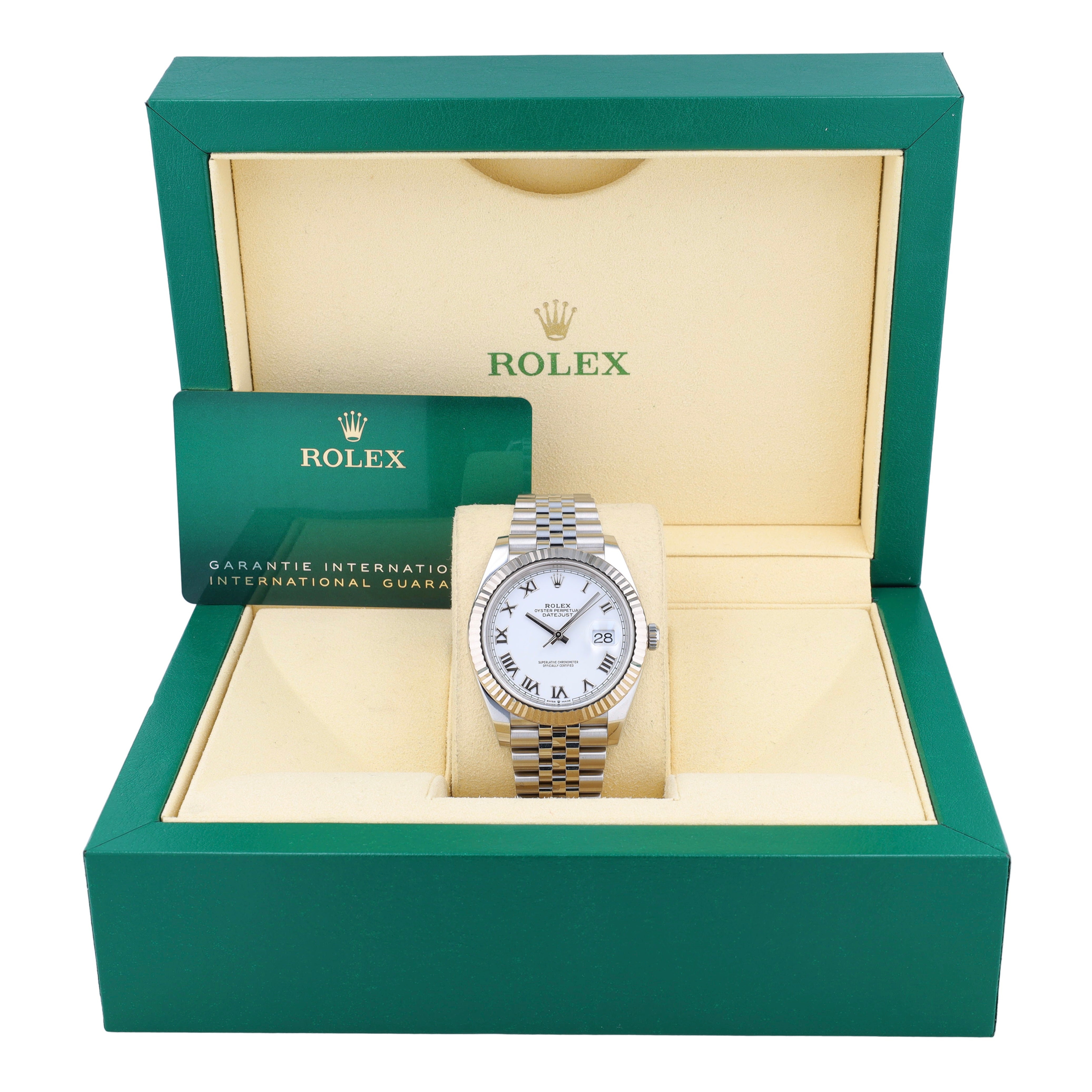B&P Rolex Datejust 41 126334 41mm White Roman Numeral Dial Fluted Bezel Jubilee Band - Luxuriant Concierge