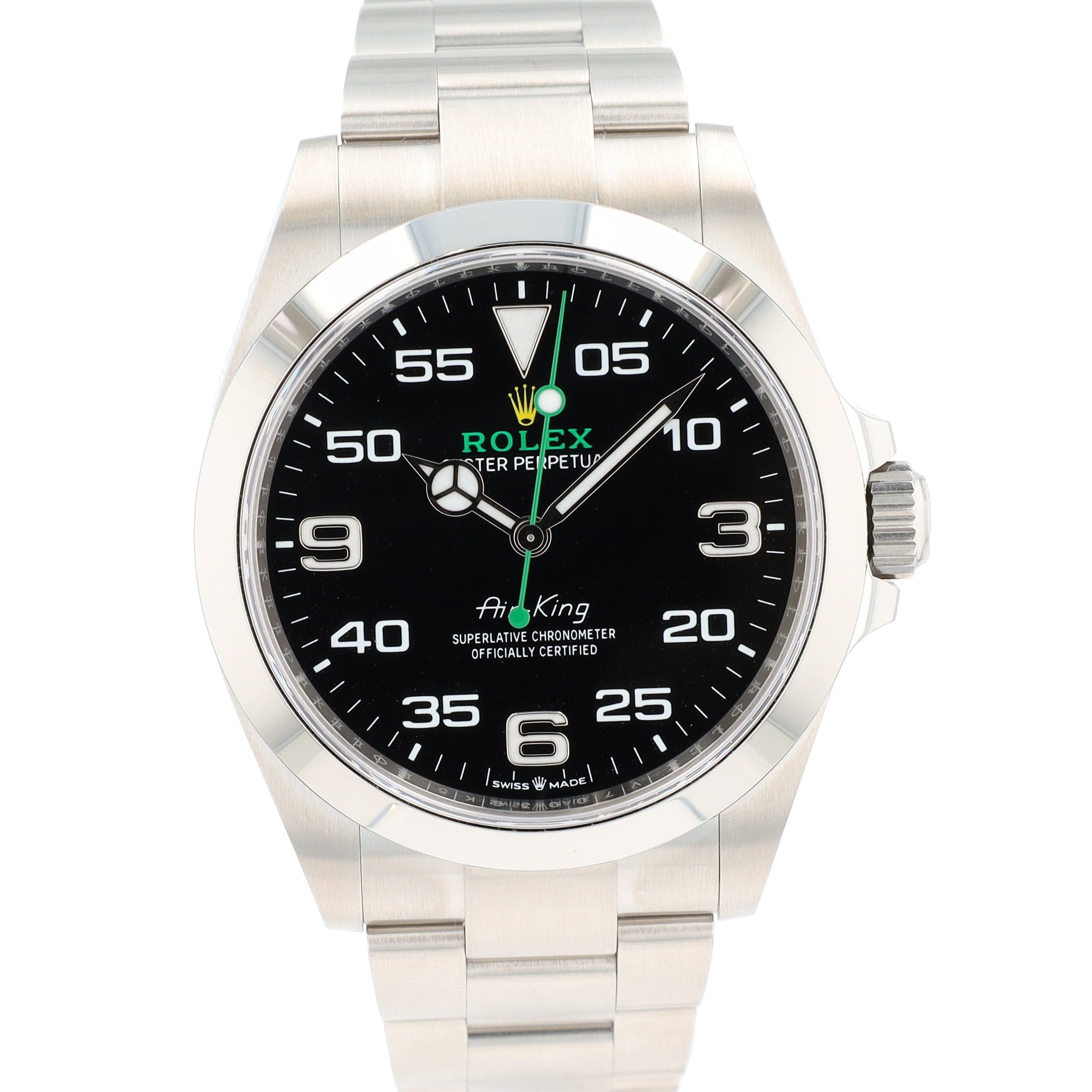 Unworn B&P Rolex Air-King 126900 40mm Black Arabic Luminous Dial Smooth Bezel Oyster Band