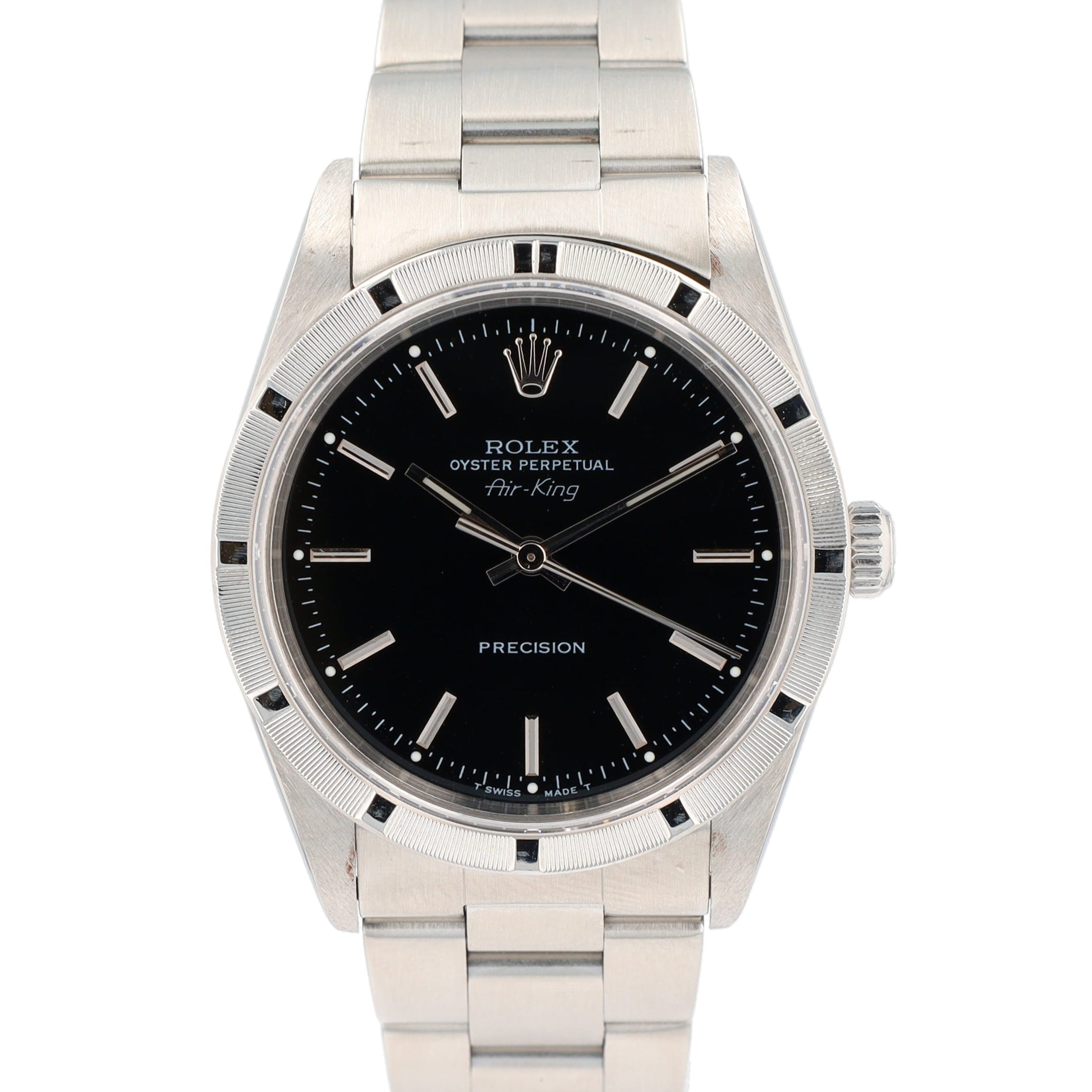 Rolex Air-King 14010 34mm Black Index Dial Engine-turned Bezel Oyster Band - Luxuriant Concierge