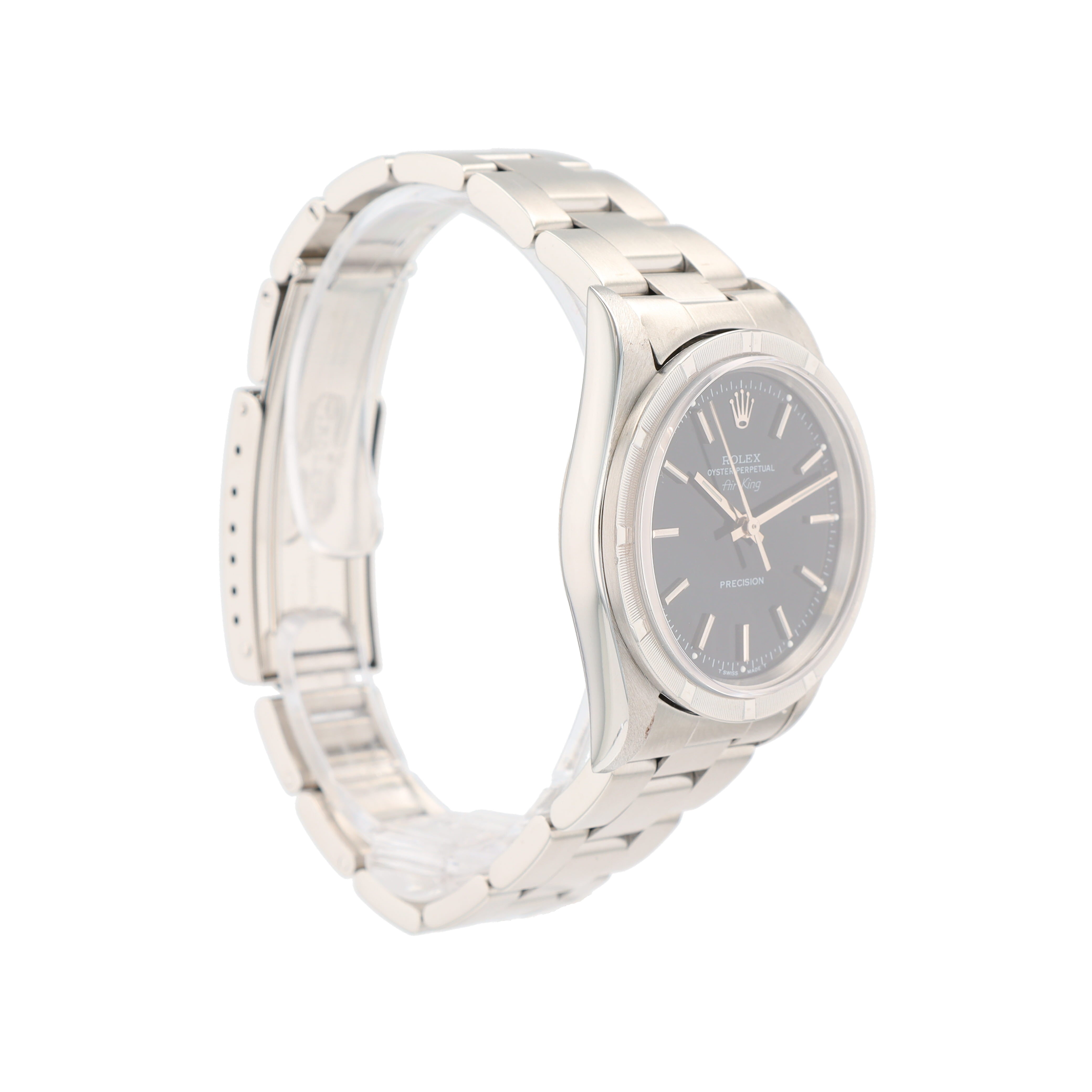 Rolex Air-King 14010 34mm Black Index Dial Engine-turned Bezel Oyster Band - Luxuriant Concierge