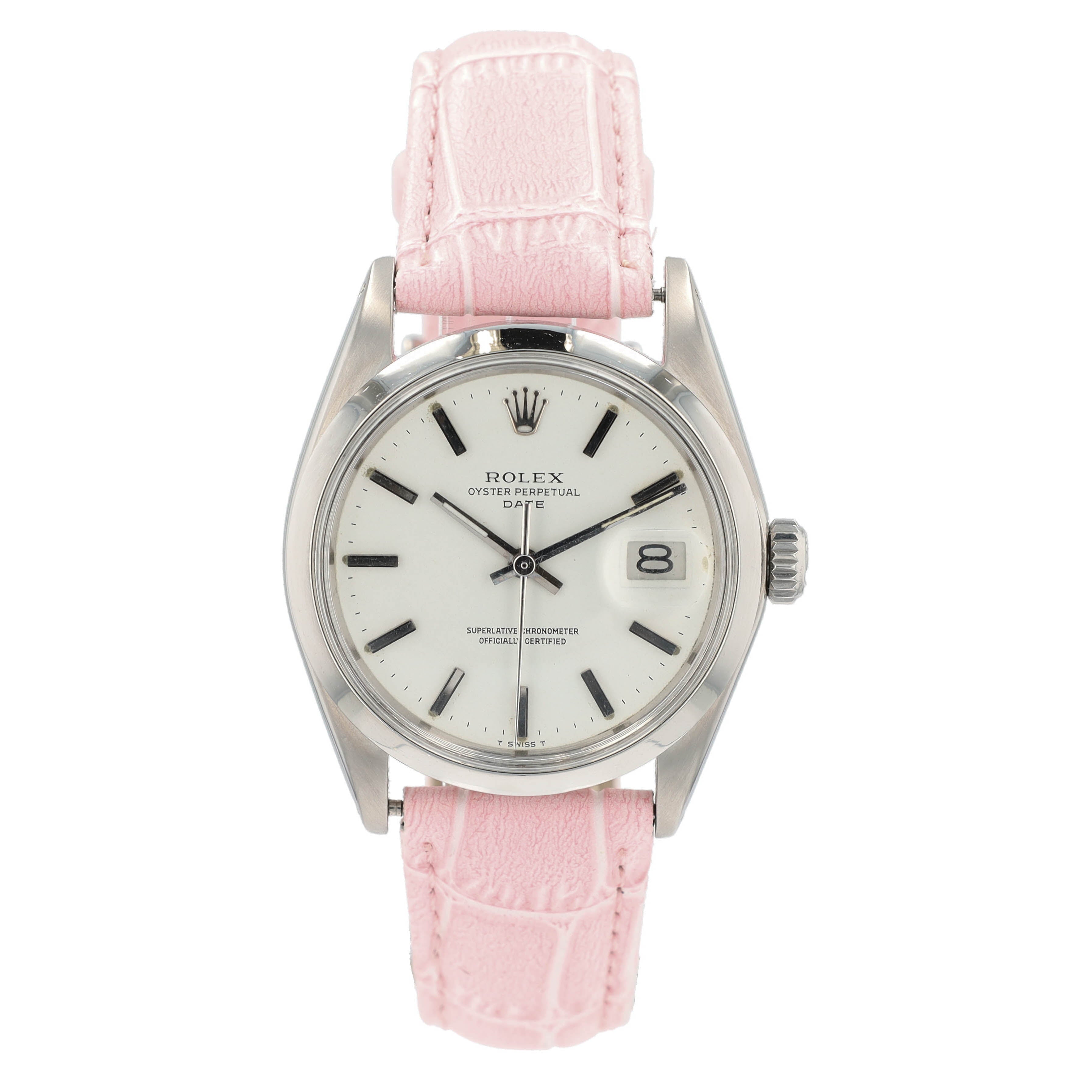 Rolex Date 1500 36mm White Index Dial Smooth Bezel AM Leather Band - Luxuriant Concierge