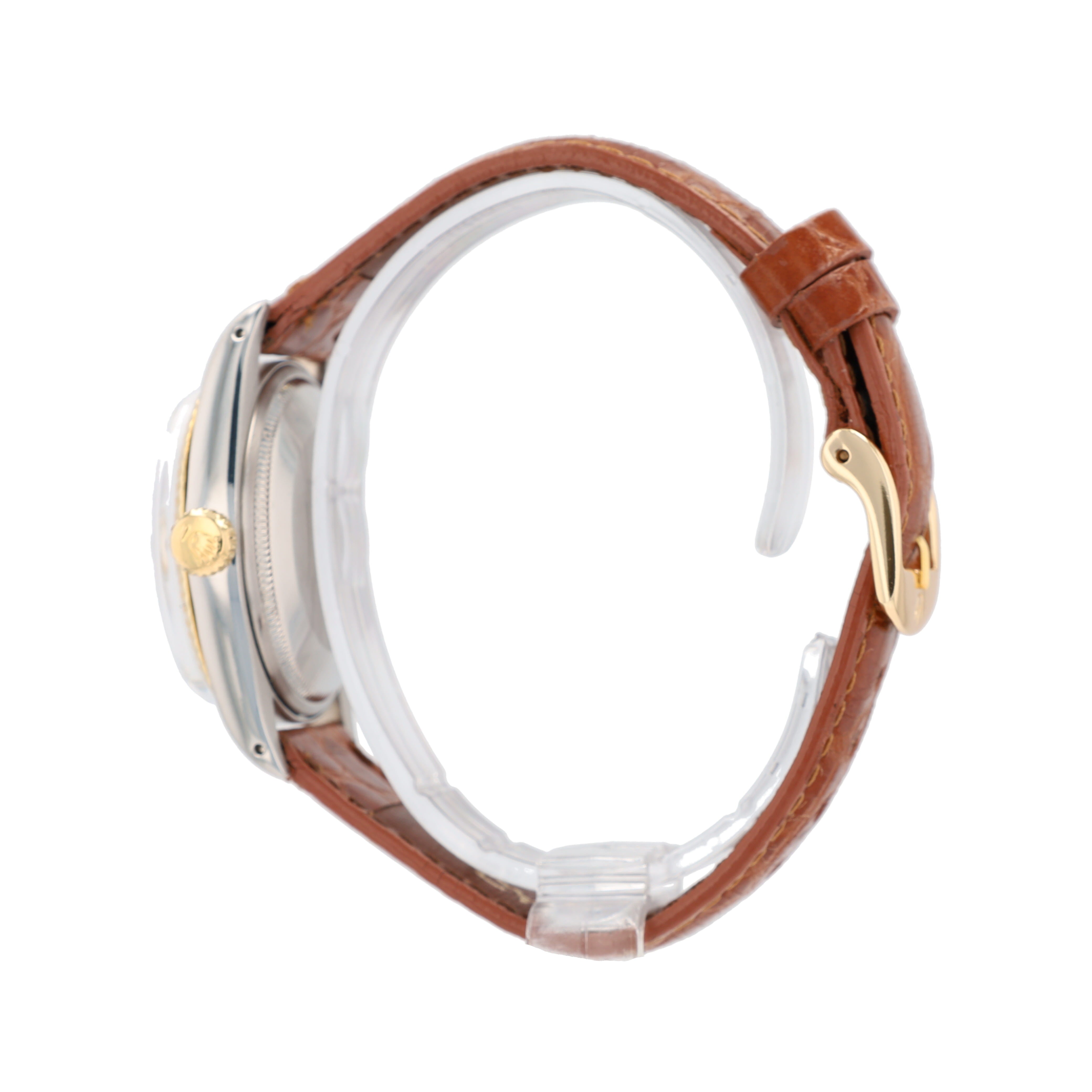 Rolex Date 1501 34mm Silver Index Dial Fluted Bezel leather Band - Luxuriant Concierge