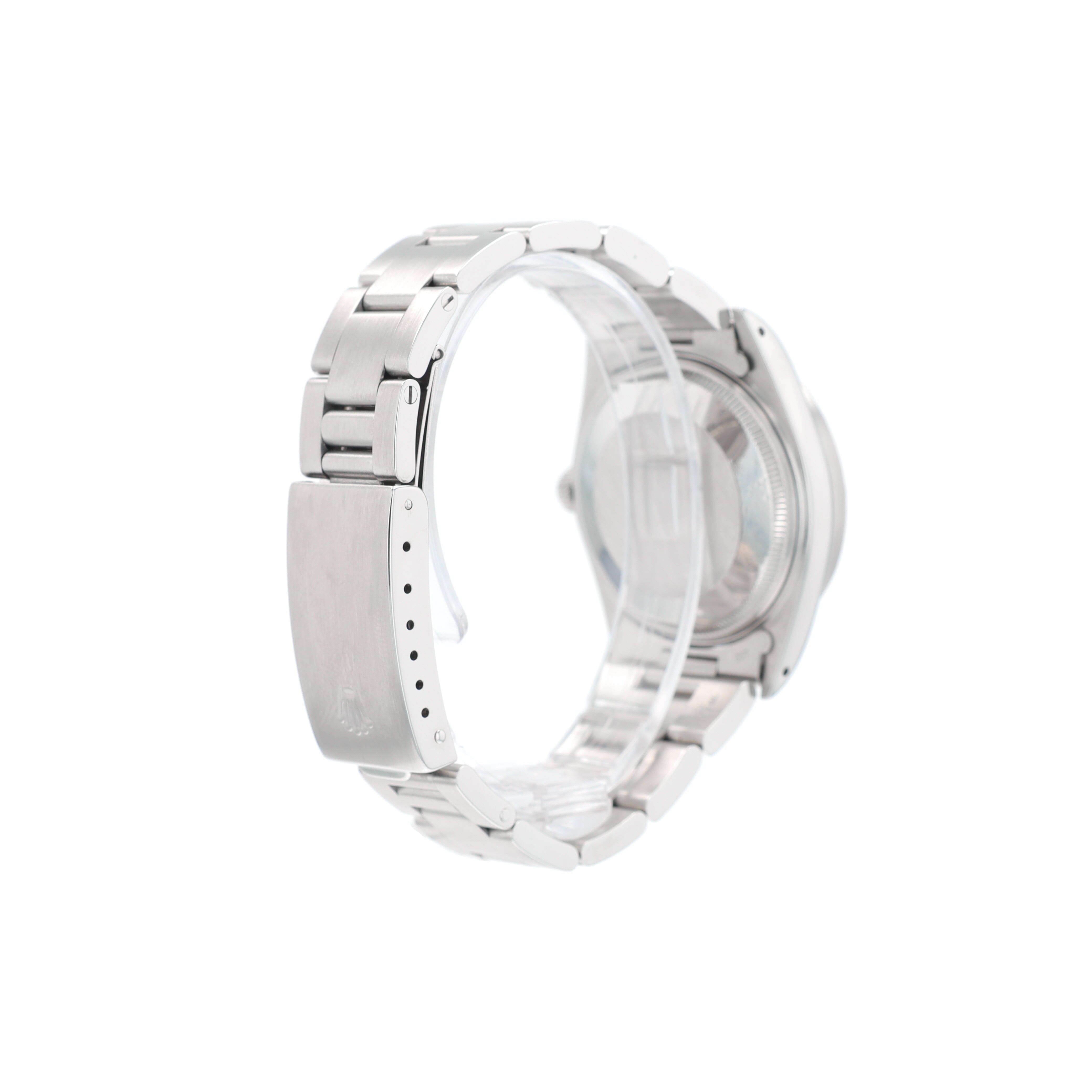 Rolex Date 15010 34mm Silver Index Dial Engine-Turned Bezel Oyster Band - Luxuriant Concierge