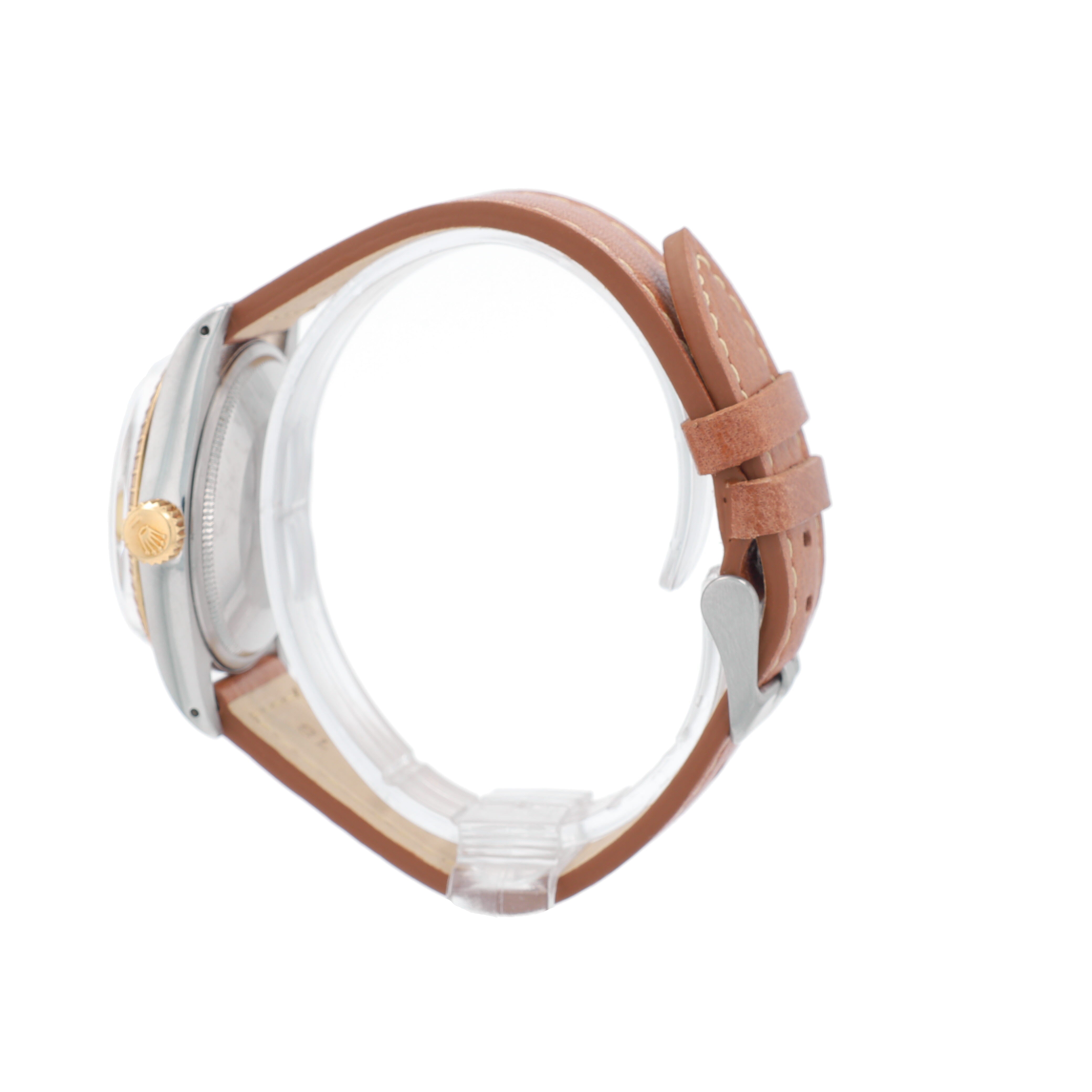 Rolex Date 1505 34mm Champagne Diamond Marker Dial Engine-Turned Bezel - Luxuriant Concierge