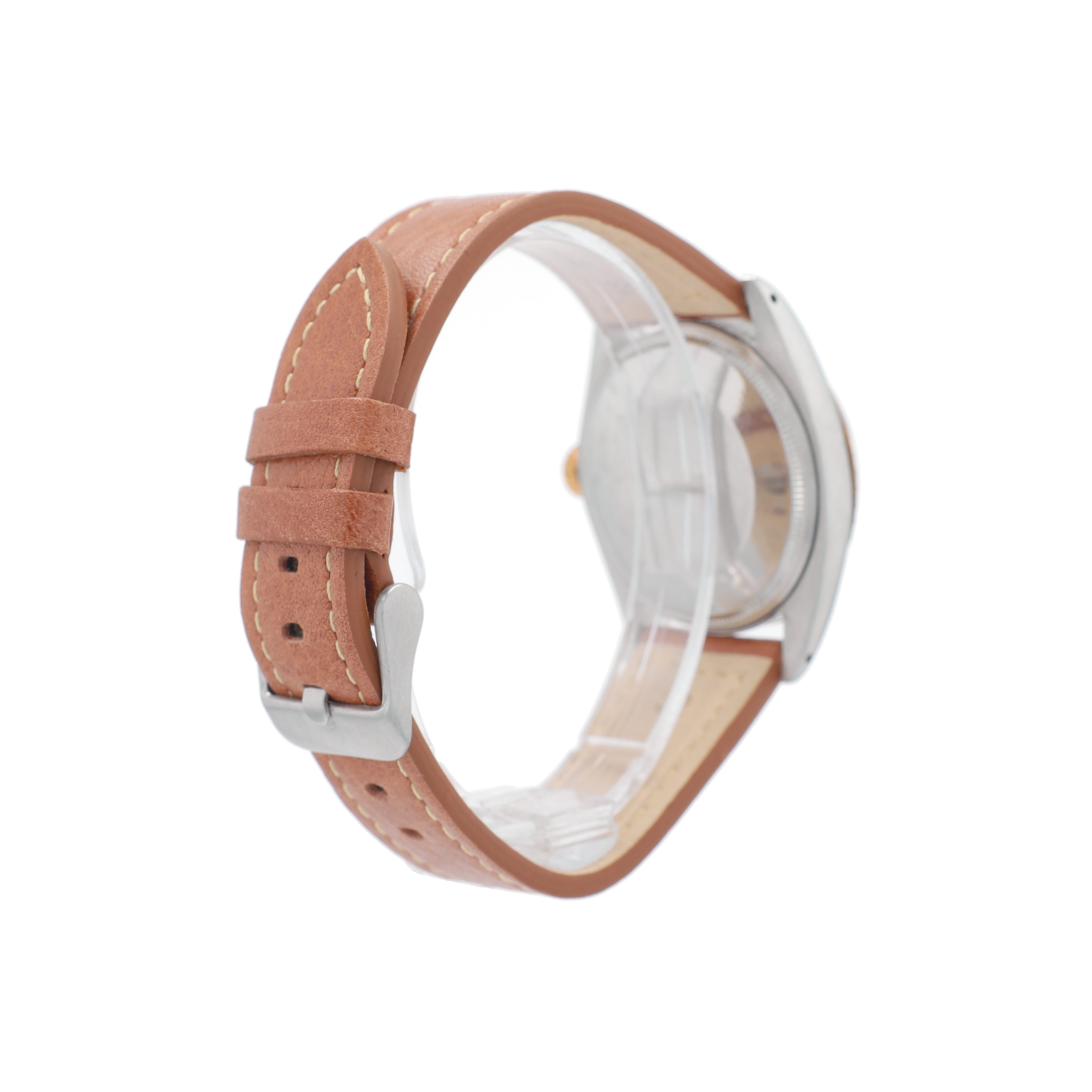 Rolex Date 1505 34mm Champagne Diamond Marker Dial Engine-Turned Bezel - Luxuriant Concierge